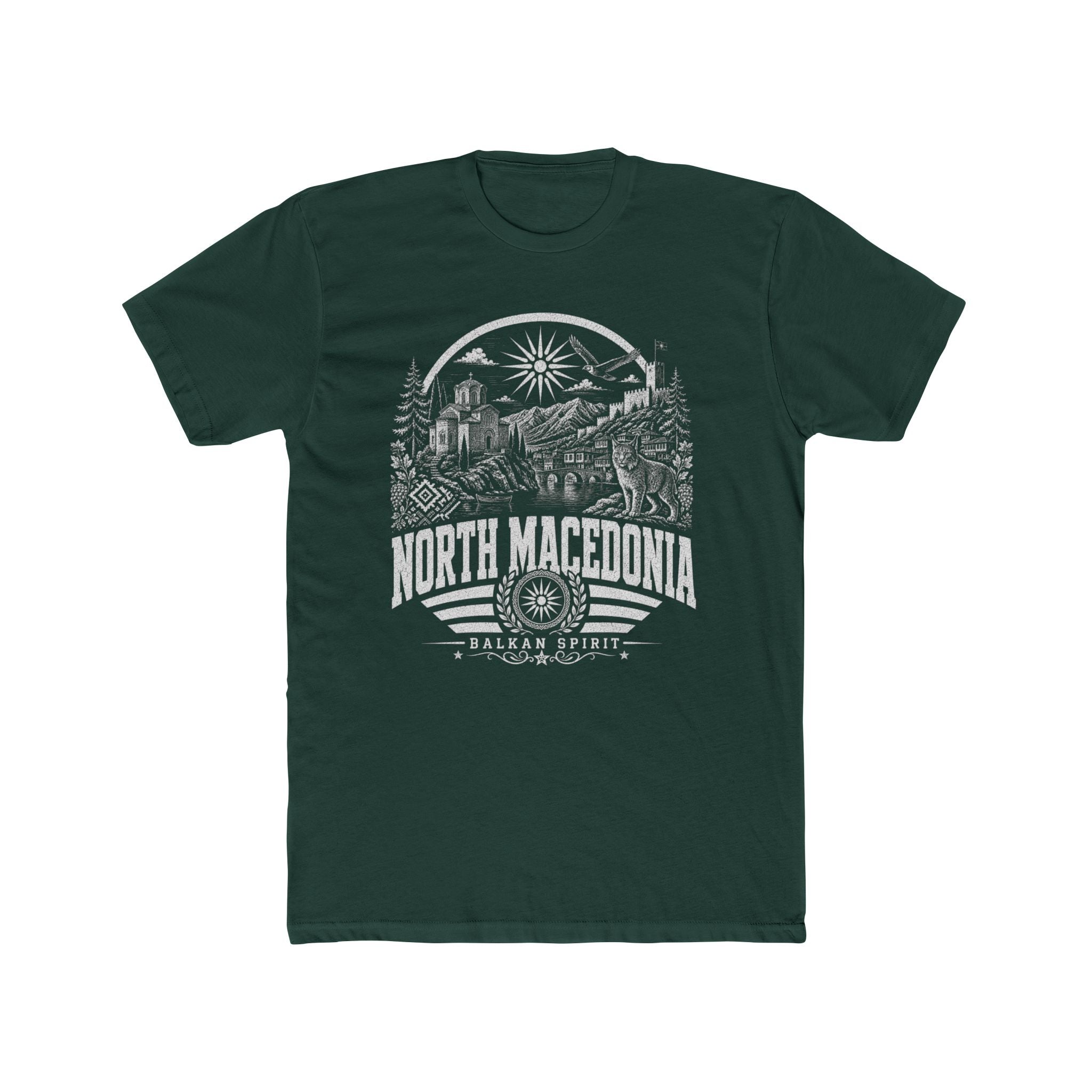 North Macedonia vintage landmarks men's tee — iconic landmark design | Nameshi Destinations (view 7)