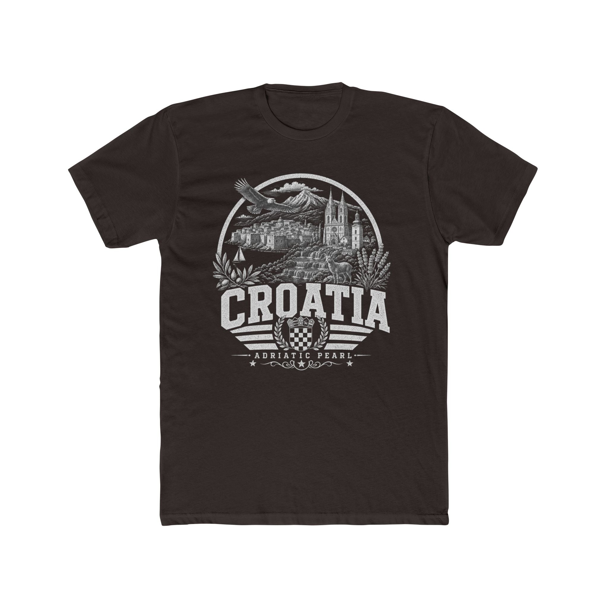 Croatia vintage landmarks men's tee — iconic landmark design | Nameshi Destinations (view 1)