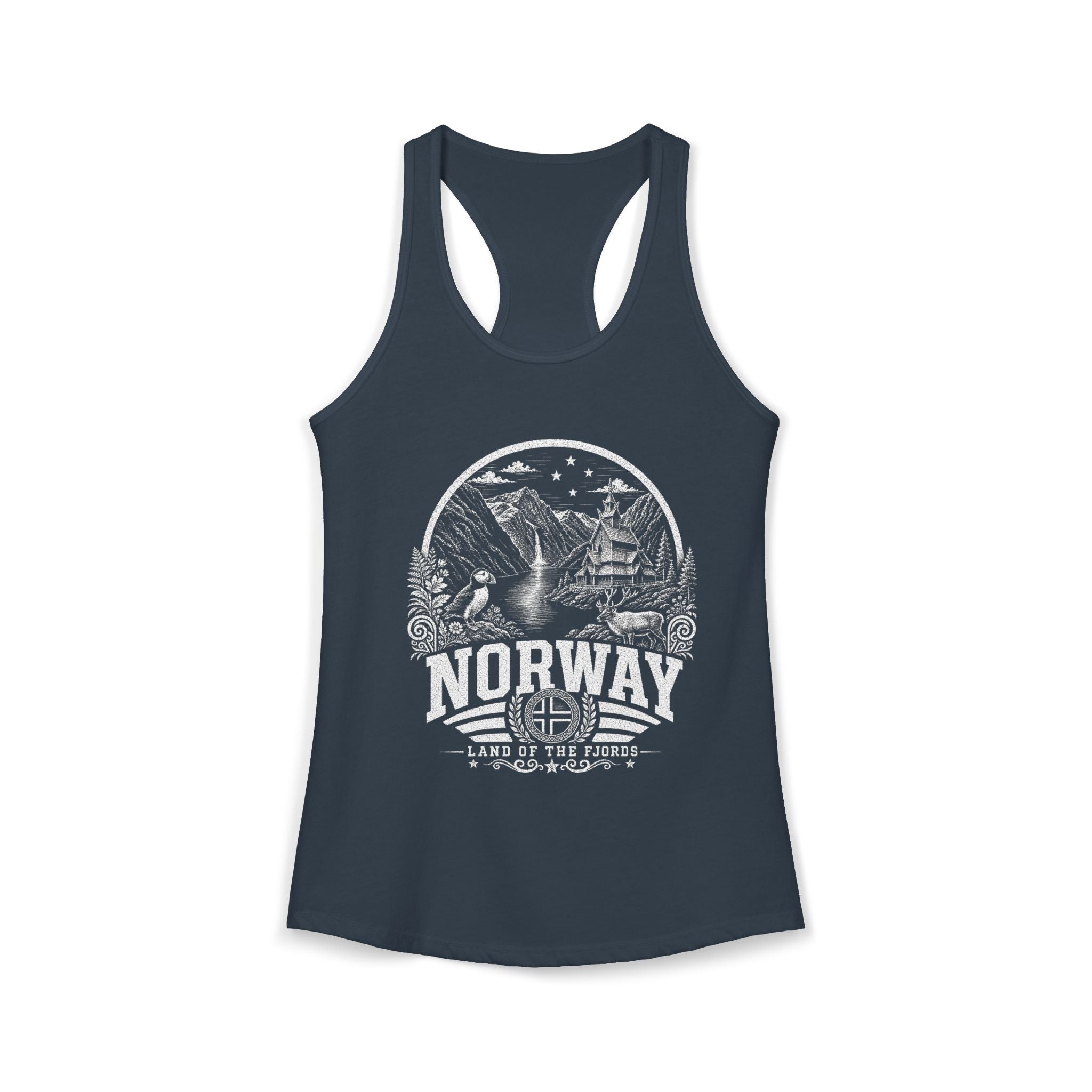 Norway vintage landmarks tank top — iconic landmark design | Nameshi Destinations (view 9)