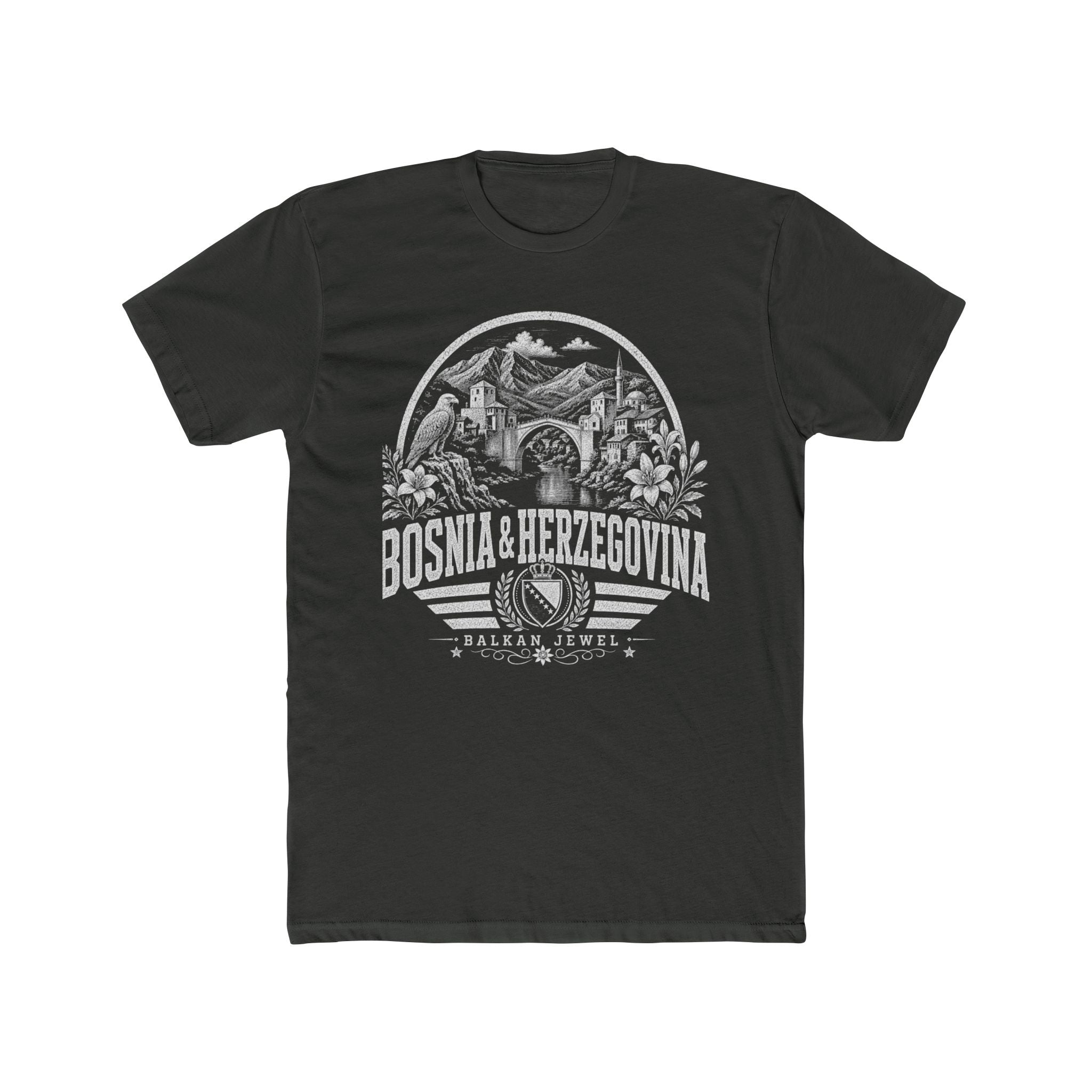 Bosnia & Herzegovina vintage landmarks men's tee — iconic landmark design | Nameshi Destinations (view 5)