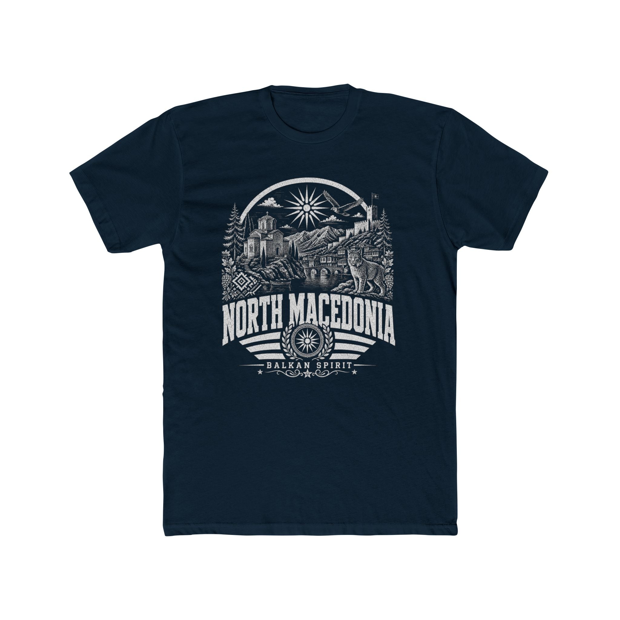 North Macedonia vintage landmarks men's tee — iconic landmark design | Nameshi Destinations (view 12)