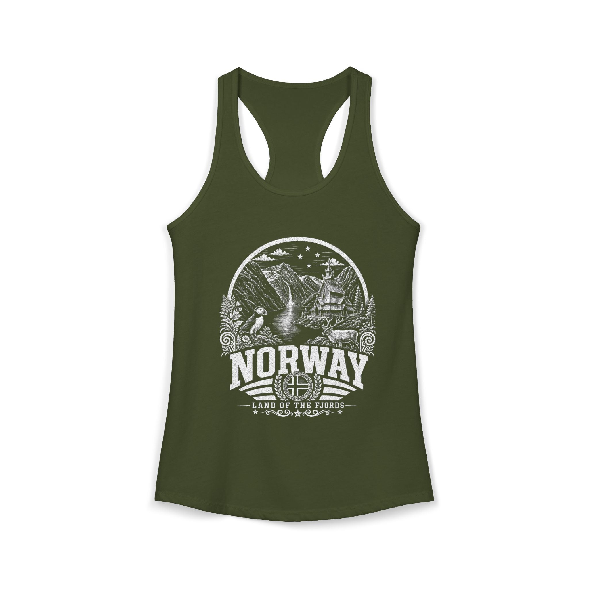 Norway vintage landmarks tank top — iconic landmark design | Nameshi Destinations (view 5)