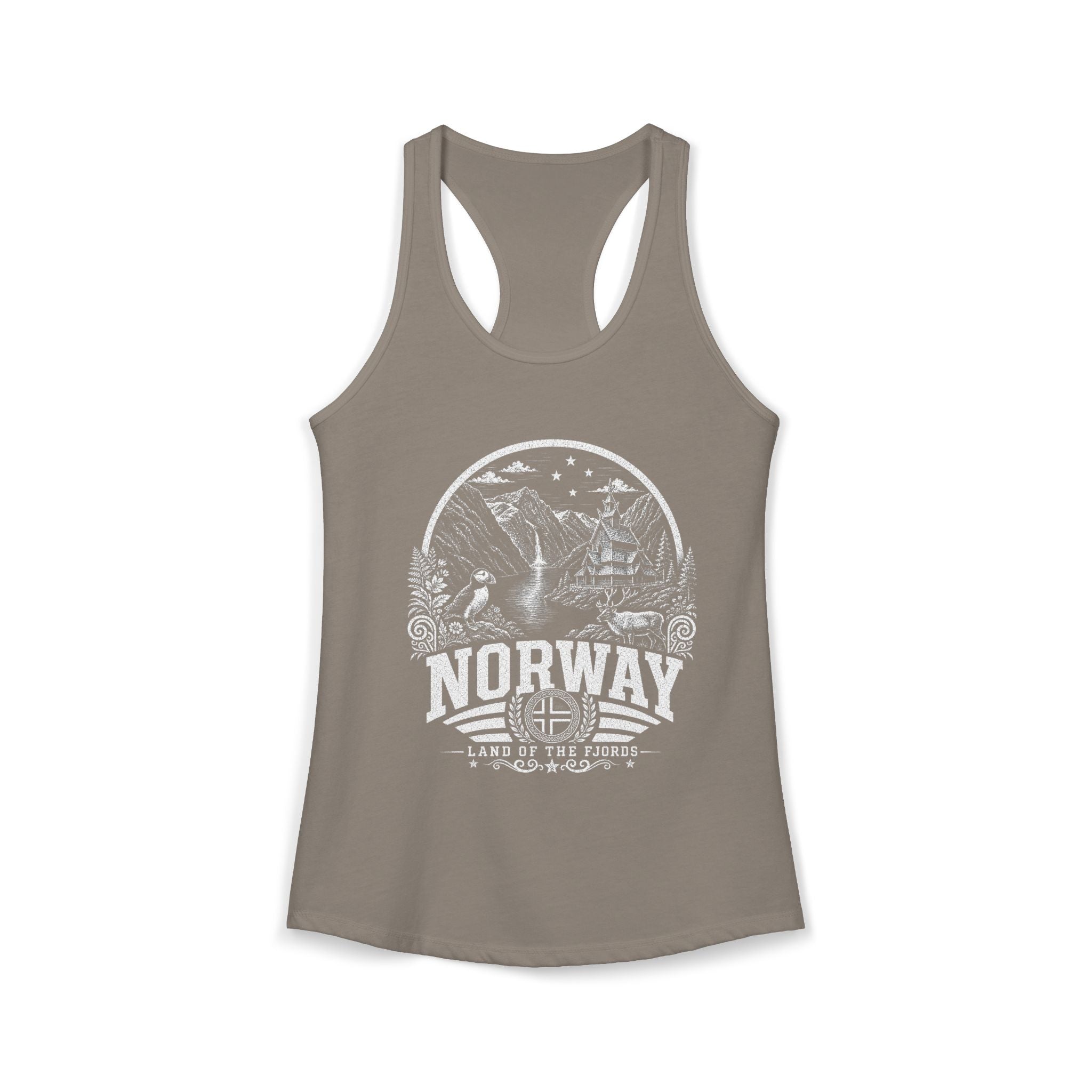 Norway vintage landmarks tank top — iconic landmark design | Nameshi Destinations (view 4)