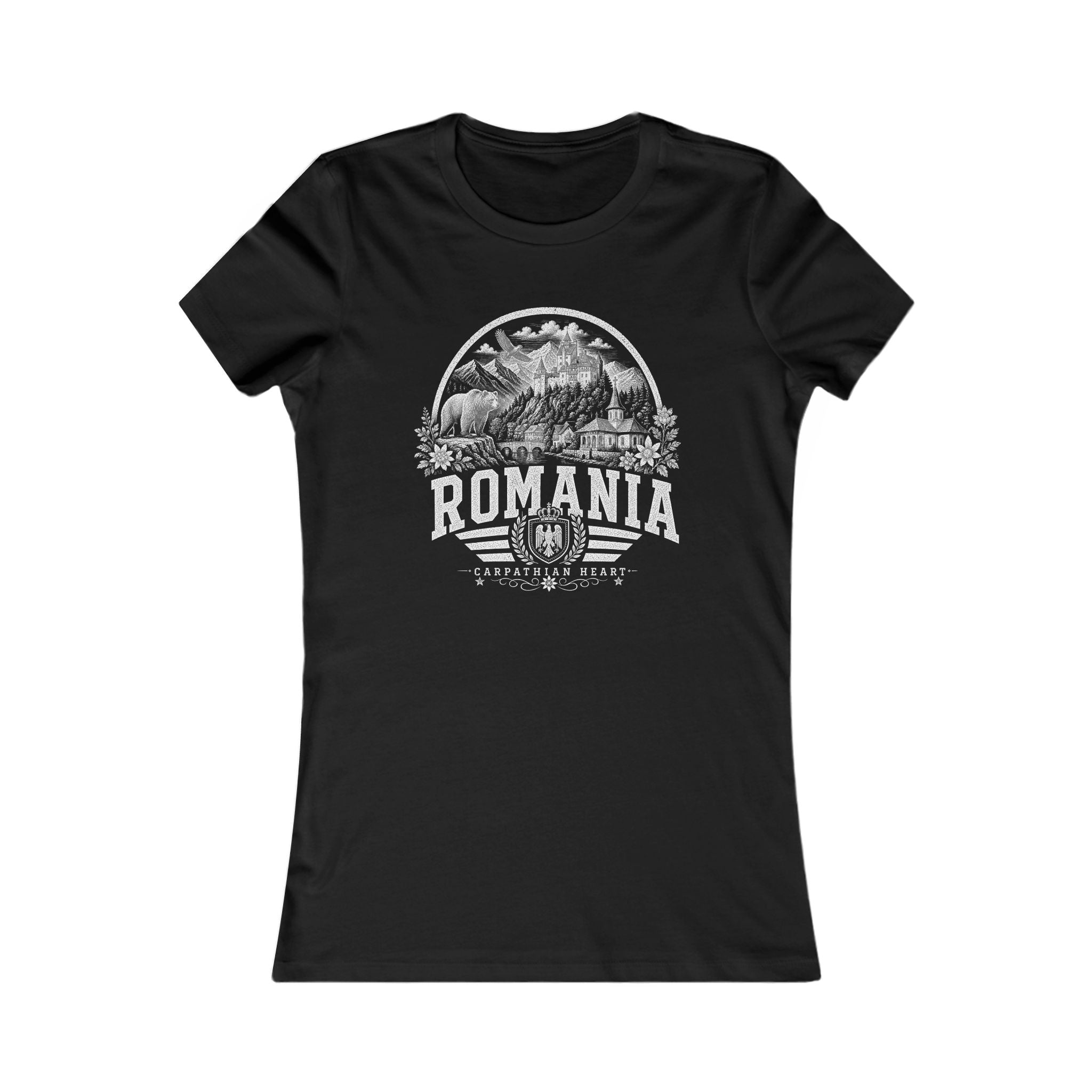 Romania vintage landmarks women's tee — iconic landmark design | Nameshi Destinations (view 1)