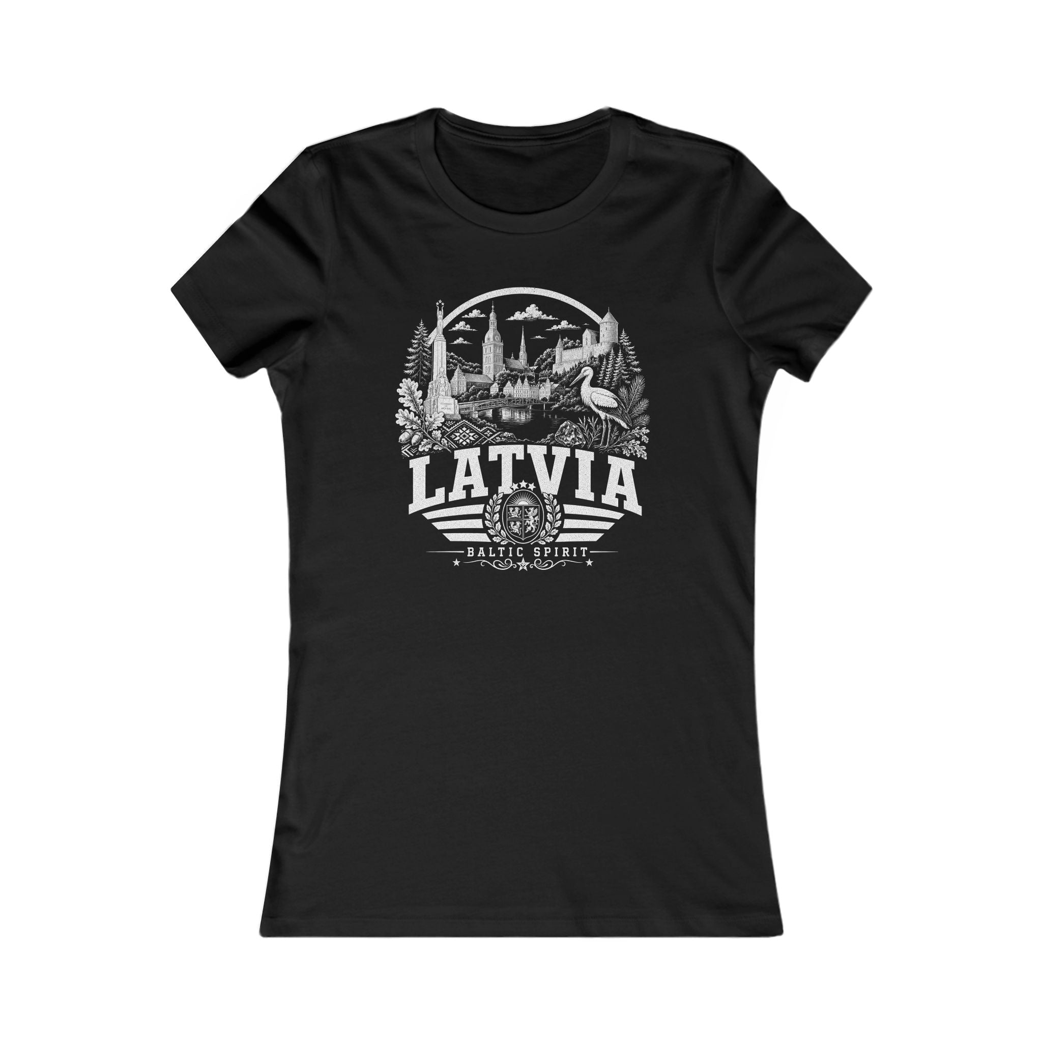 Latvia vintage landmarks women's tee — iconic landmark design | Nameshi Destinations (view 1)