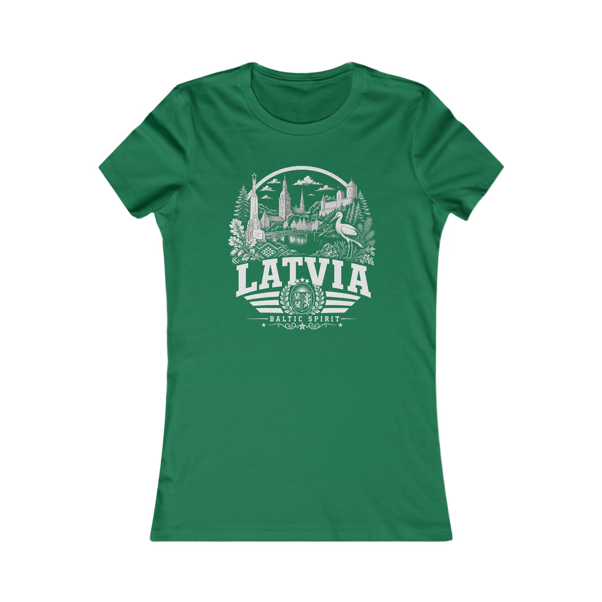 Latvia vintage landmarks women's tee — iconic landmark design | Nameshi Destinations (view 2)
