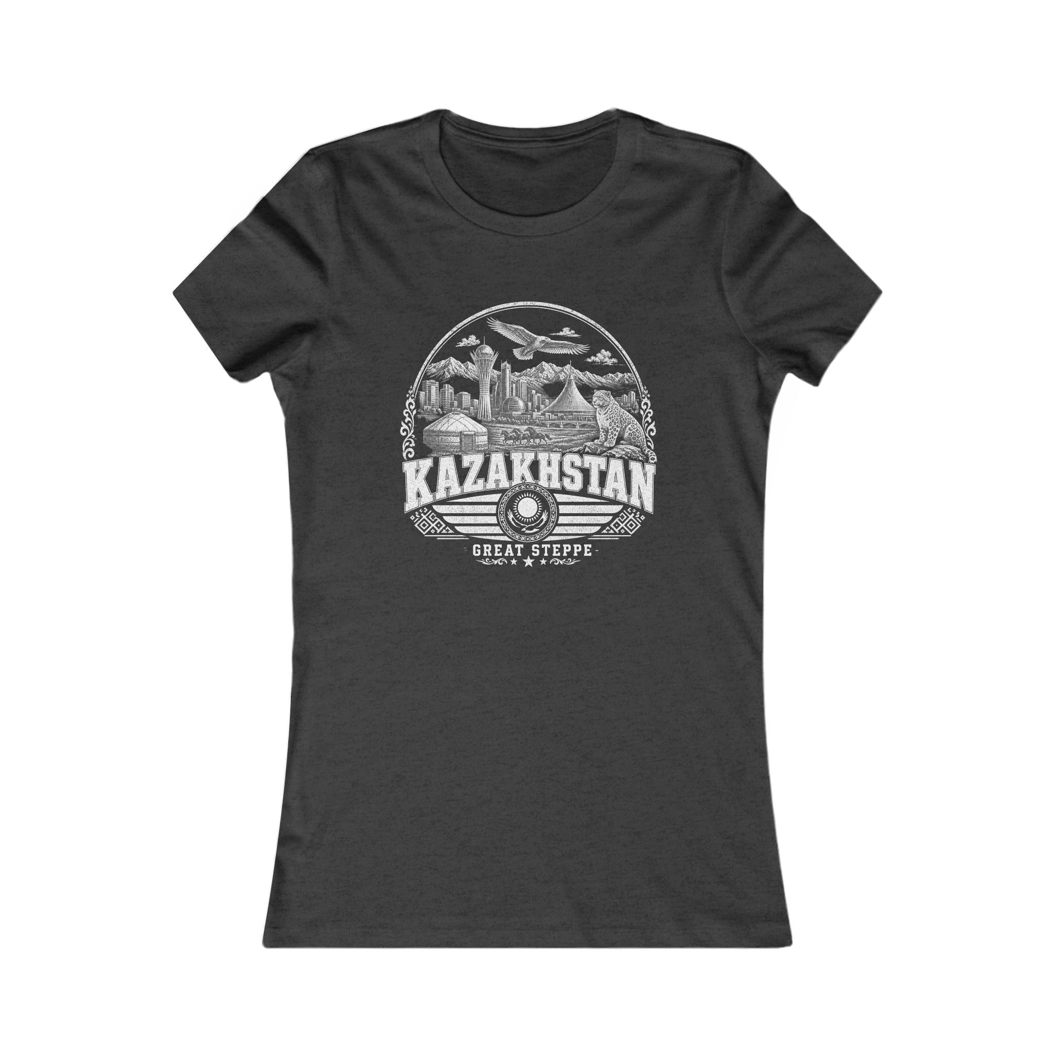 Kazakhstan vintage landmarks women's tee — iconic landmark design | Nameshi Destinations (view 4)