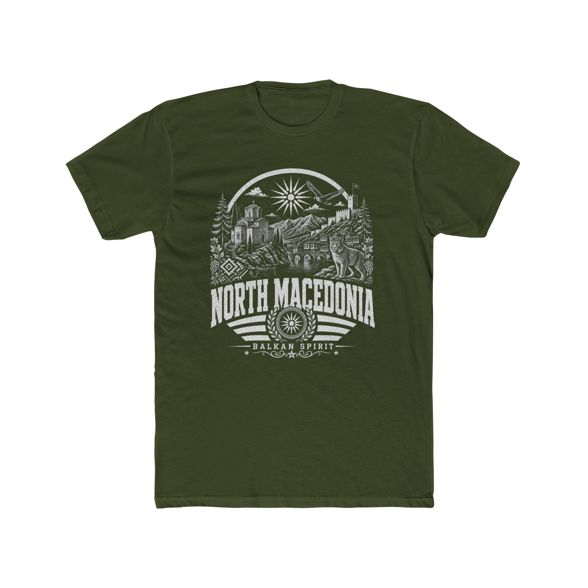 North Macedonia vintage landmarks men's tee — iconic landmark design | Nameshi Destinations (view 4)