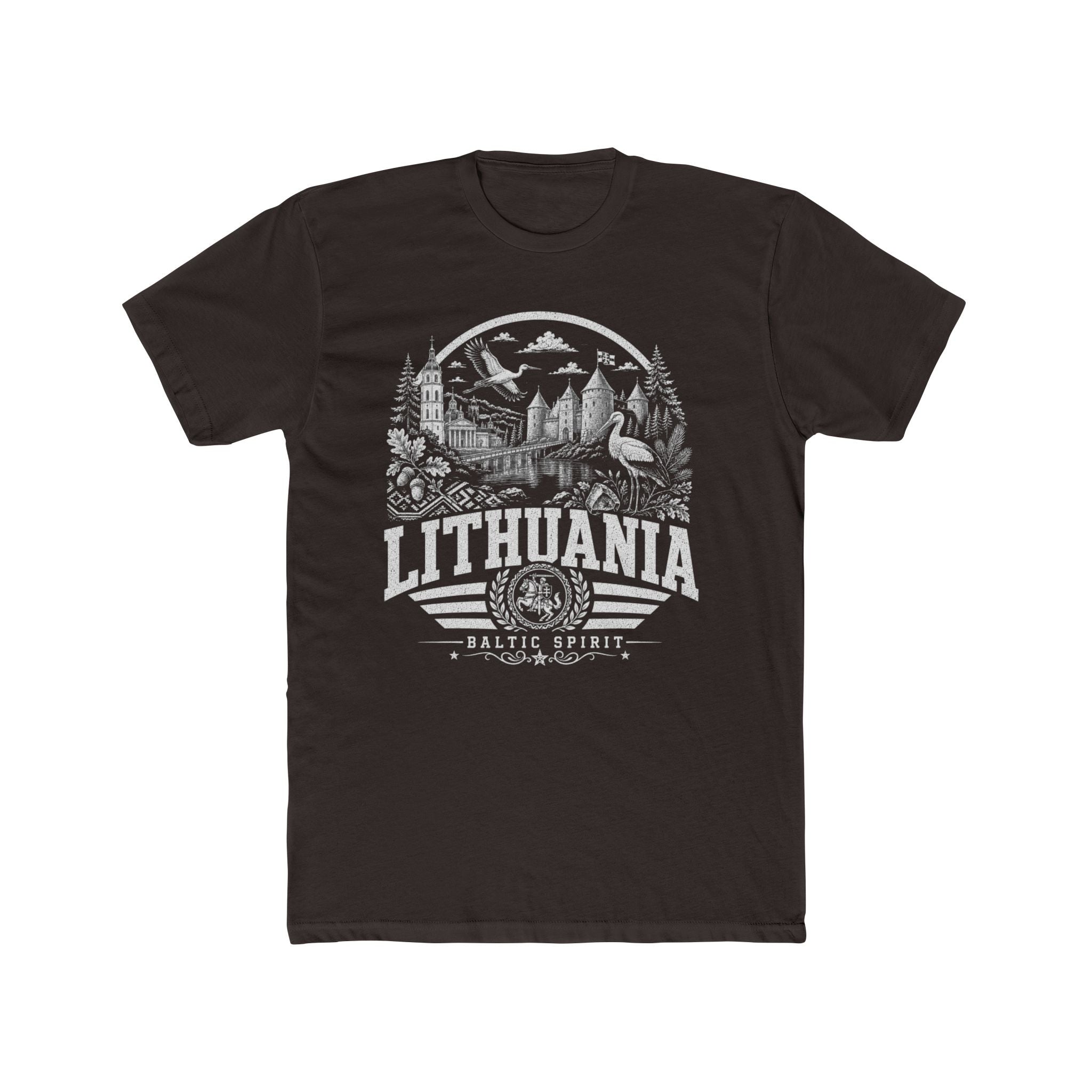 Lithuania vintage landmarks men's tee — iconic landmark design | Nameshi Destinations (view 1)