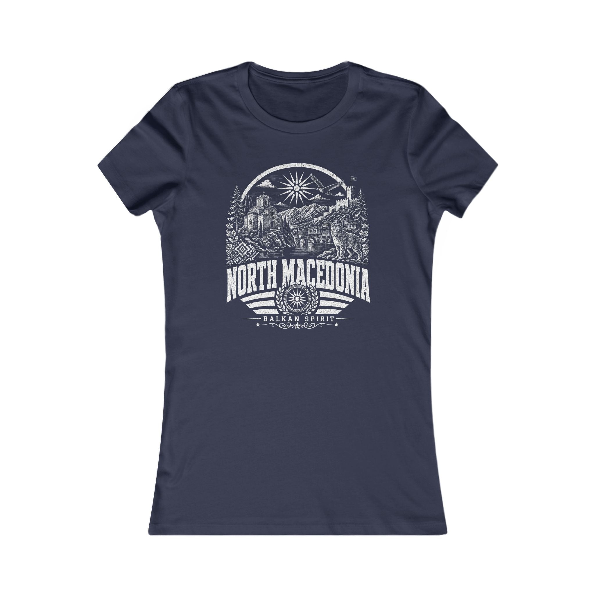 North Macedonia vintage landmarks women's tee — iconic landmark design | Nameshi Destinations (view 5)