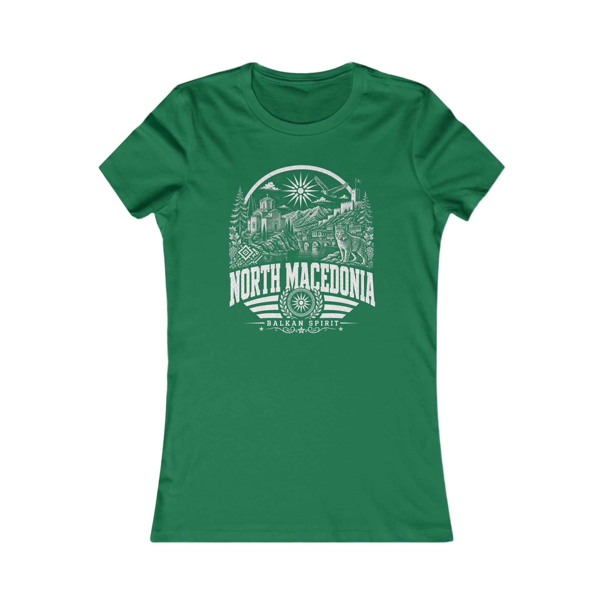 North Macedonia vintage landmarks women's tee — iconic landmark design | Nameshi Destinations (view 2)