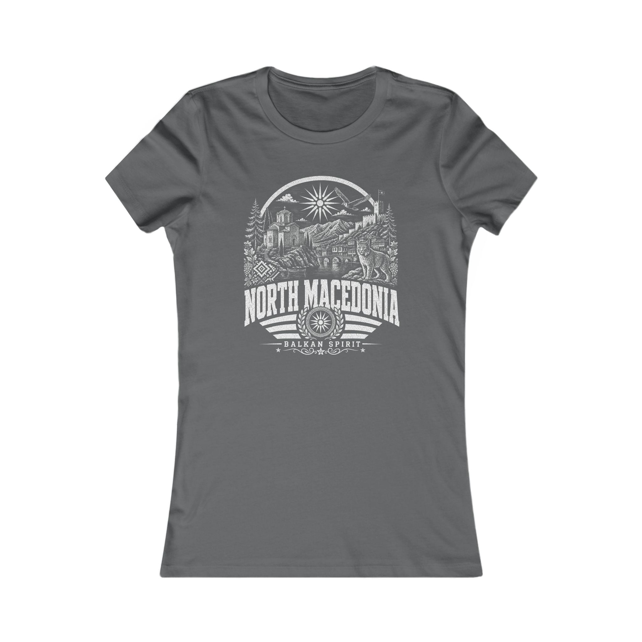 North Macedonia vintage landmarks women's tee — iconic landmark design | Nameshi Destinations (view 11)
