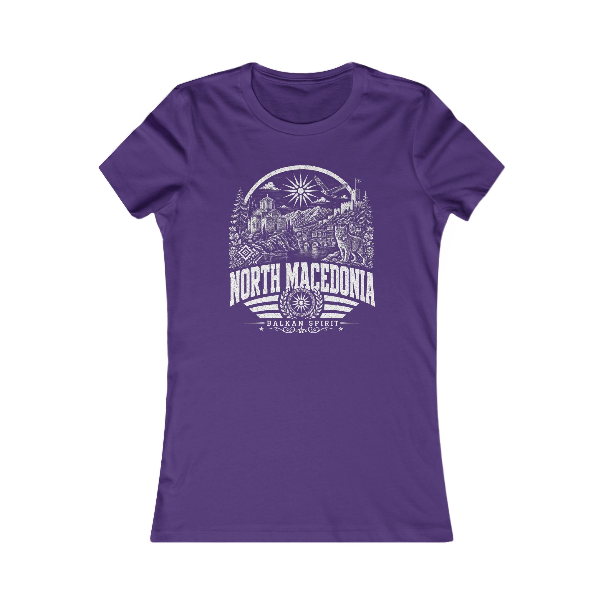 North Macedonia vintage landmarks women's tee — iconic landmark design | Nameshi Destinations (view 6)