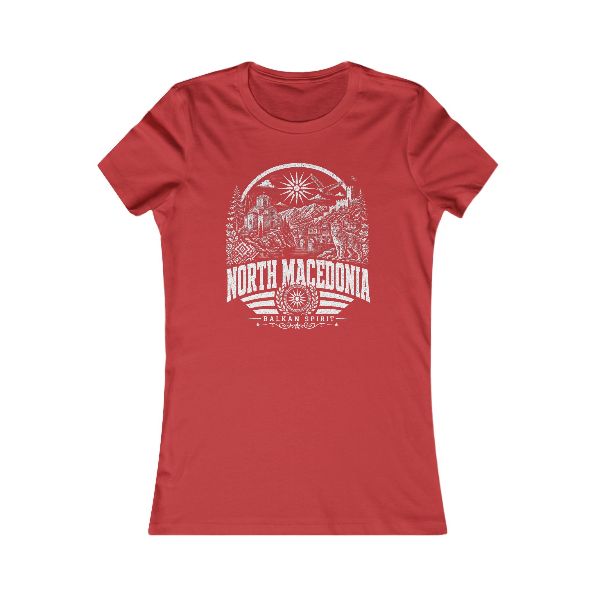 North Macedonia vintage landmarks women's tee — iconic landmark design | Nameshi Destinations (view 9)