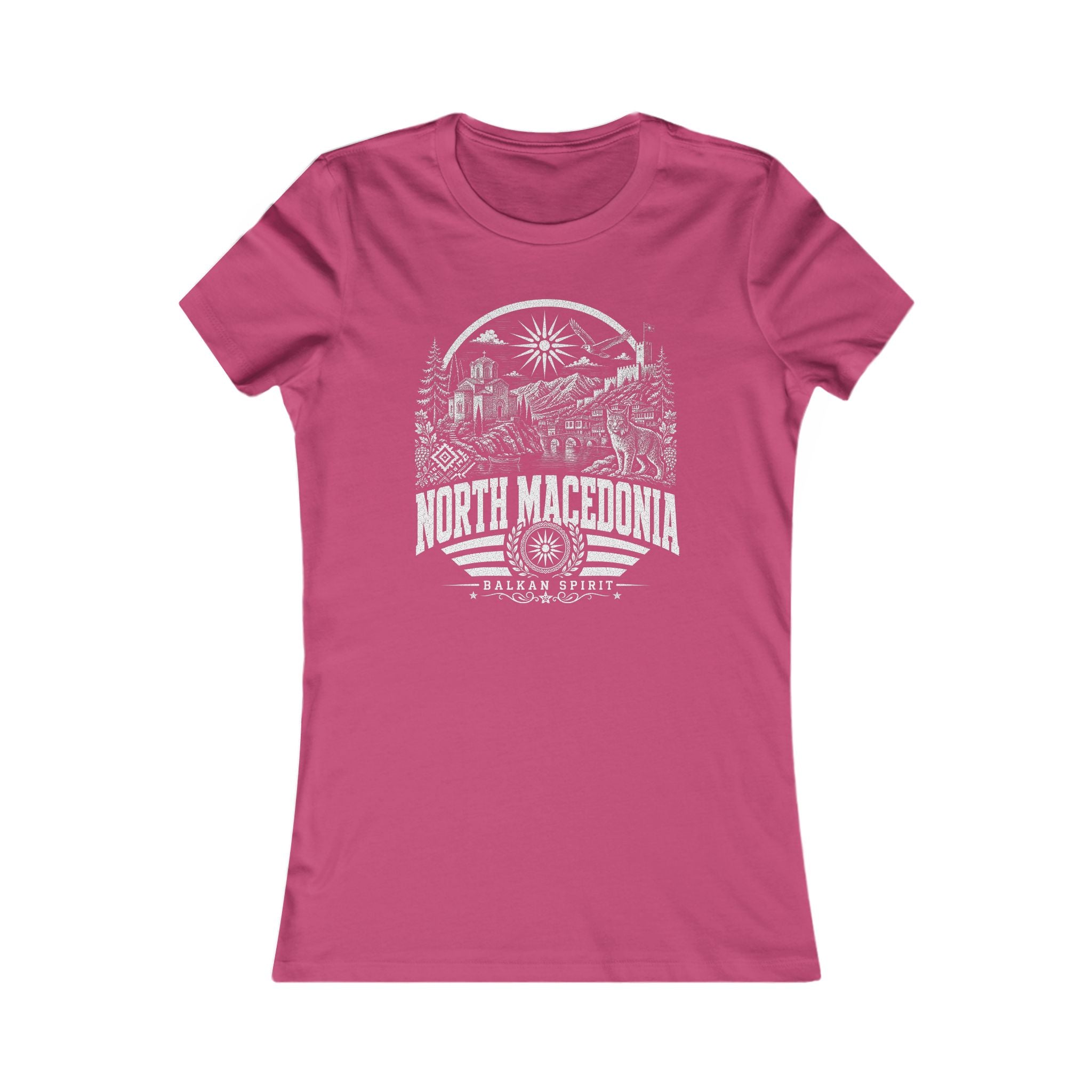 North Macedonia vintage landmarks women's tee — iconic landmark design | Nameshi Destinations (view 16)