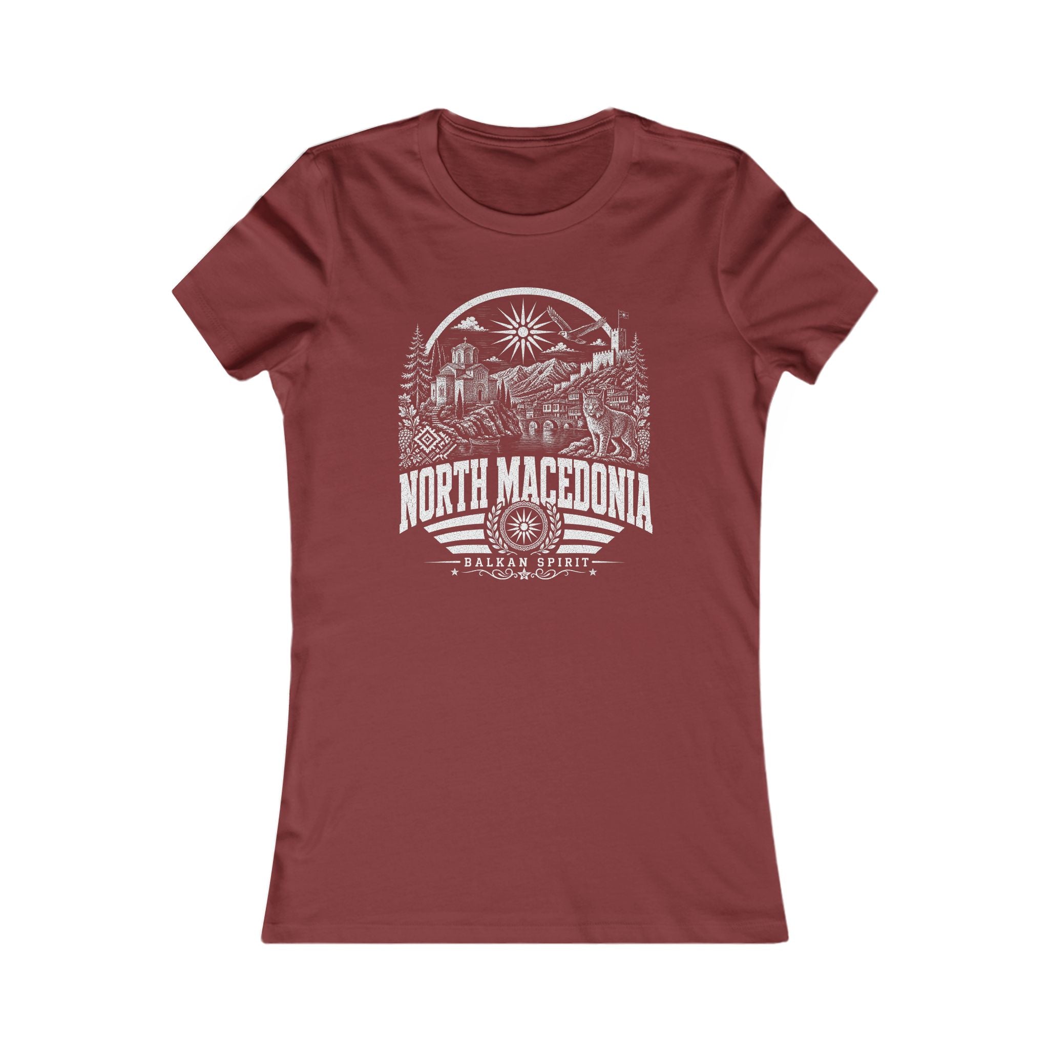North Macedonia vintage landmarks women's tee — iconic landmark design | Nameshi Destinations (view 15)