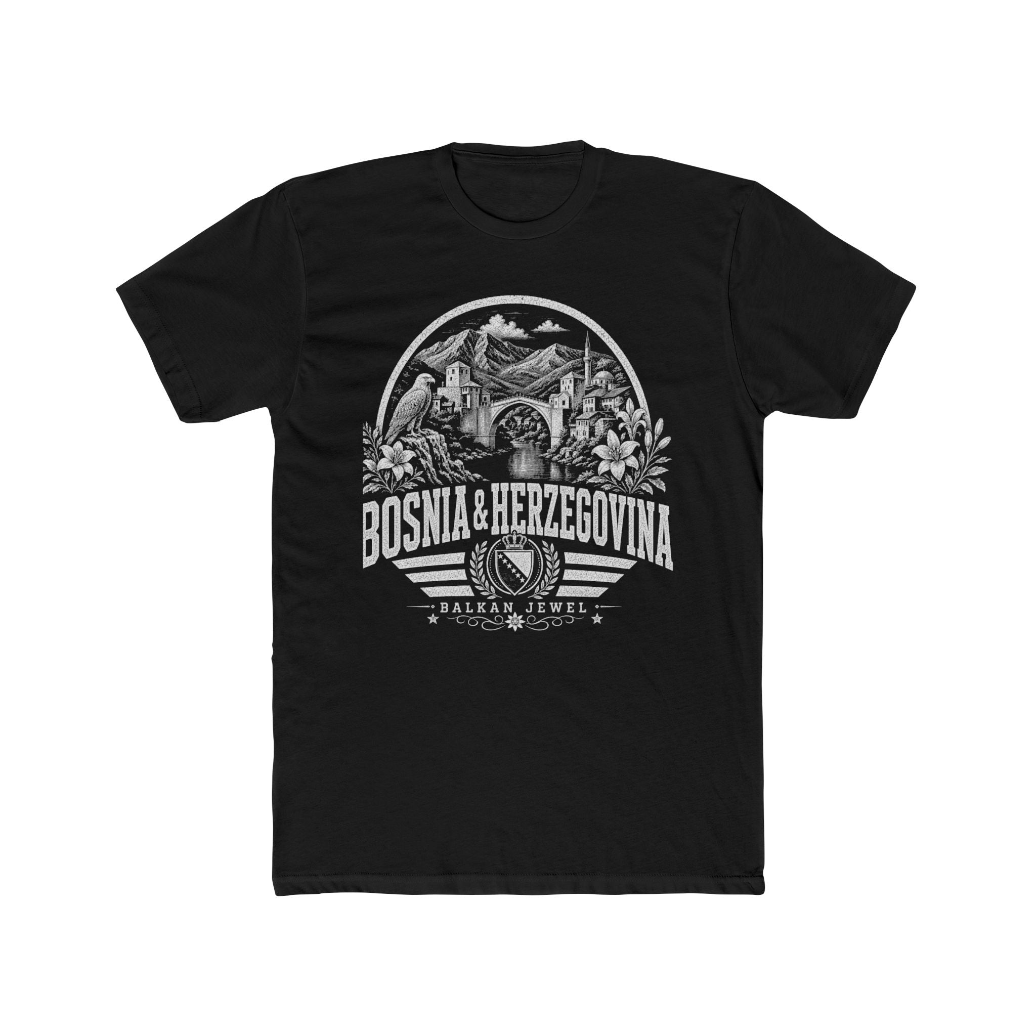 Bosnia & Herzegovina vintage landmarks men's tee — iconic landmark design | Nameshi Destinations (view 1)