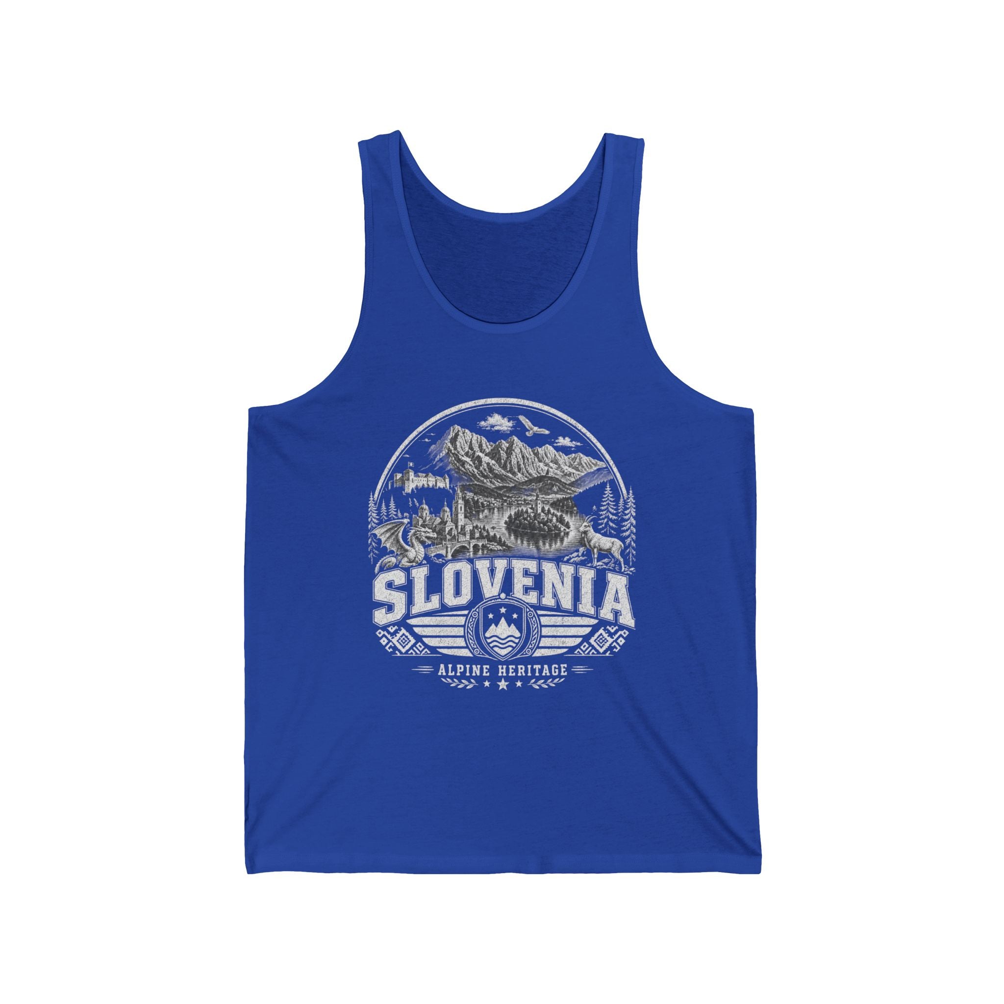 Slovenia vintage landmarks men's tank top — iconic landmark design | Nameshi Destinations (view 5)