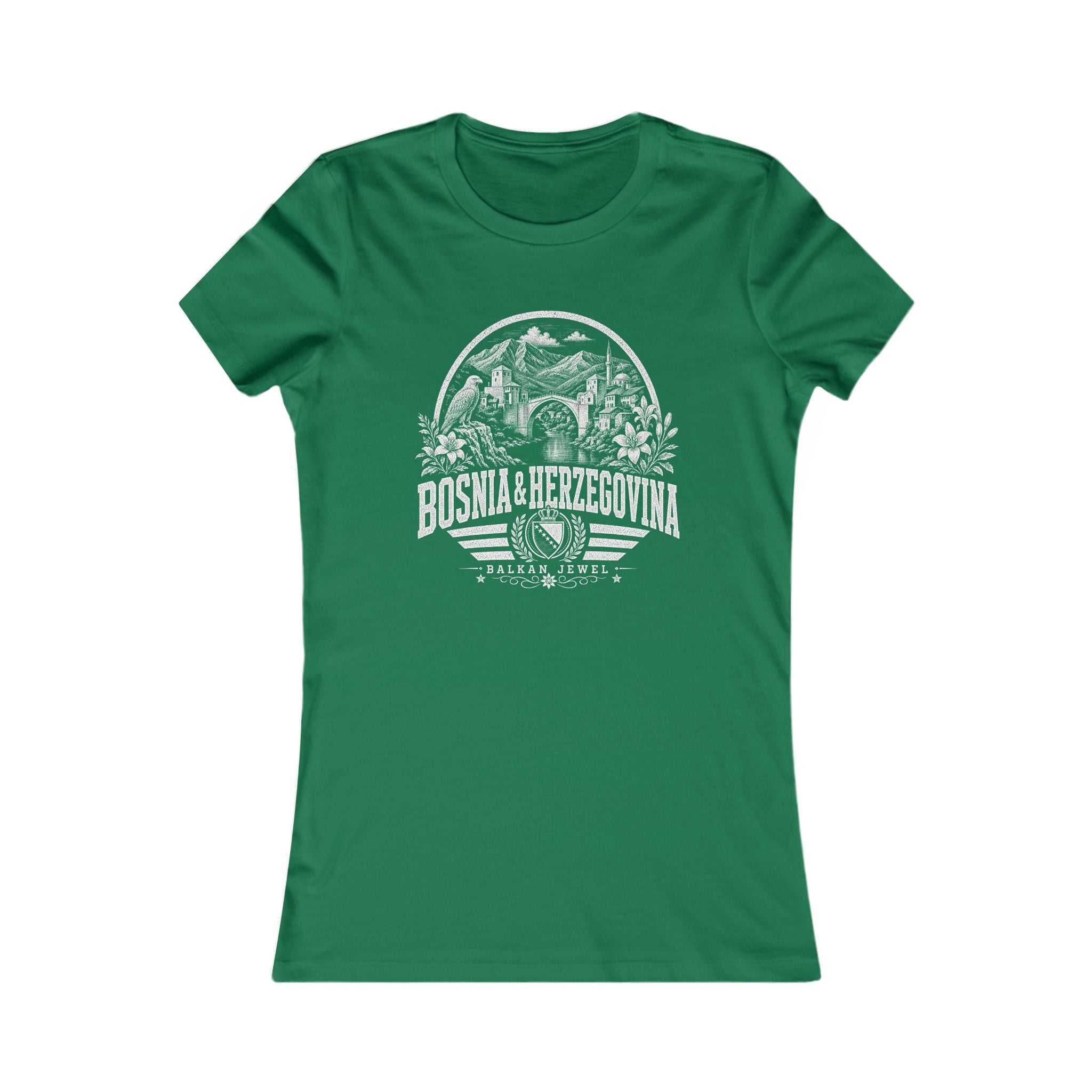 Bosnia & Herzegovina vintage landmarks women's tee — iconic landmark design | Nameshi Destinations (view 2)