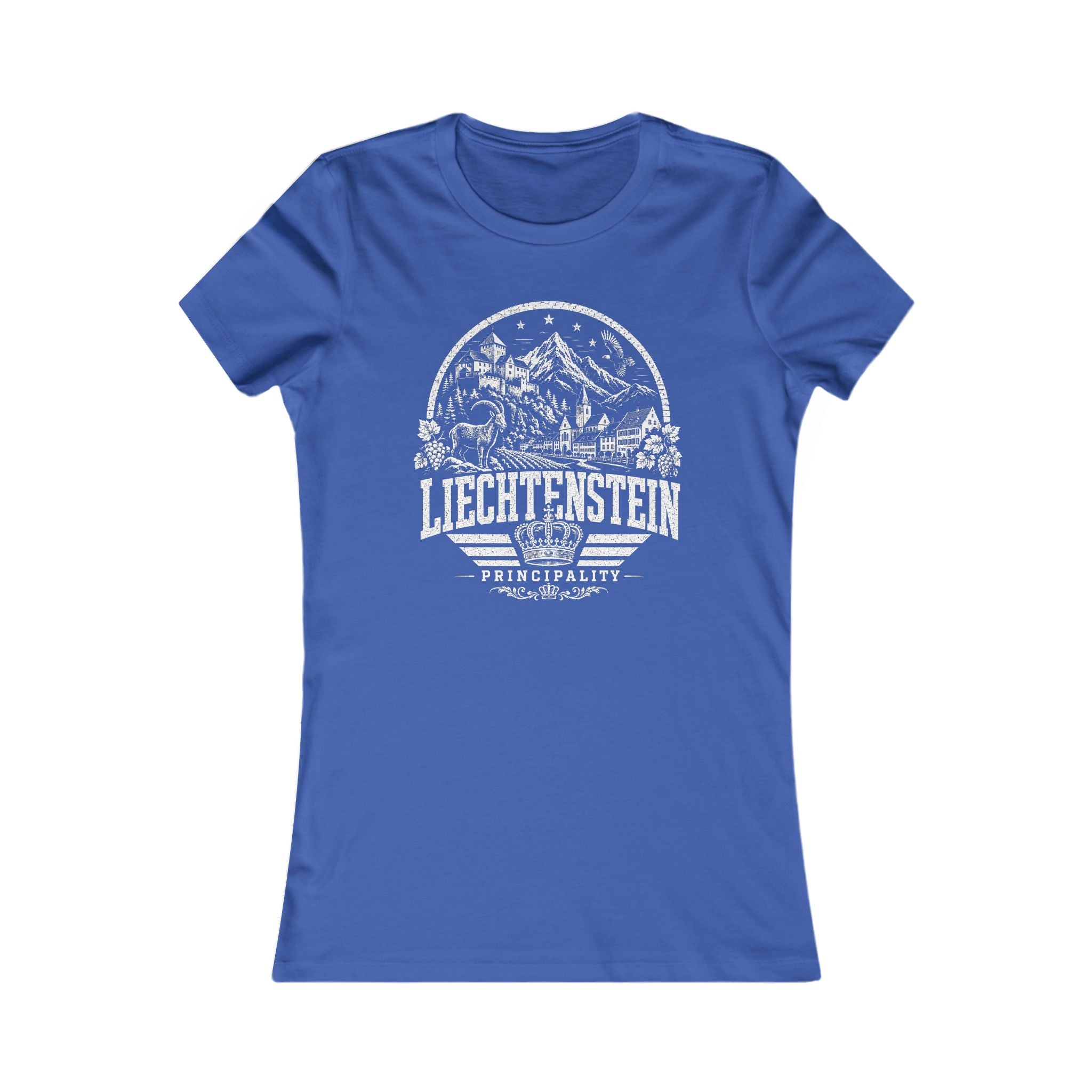 Liechtenstein vintage landmarks women's tee — iconic landmark design | Nameshi Destinations (view 3)