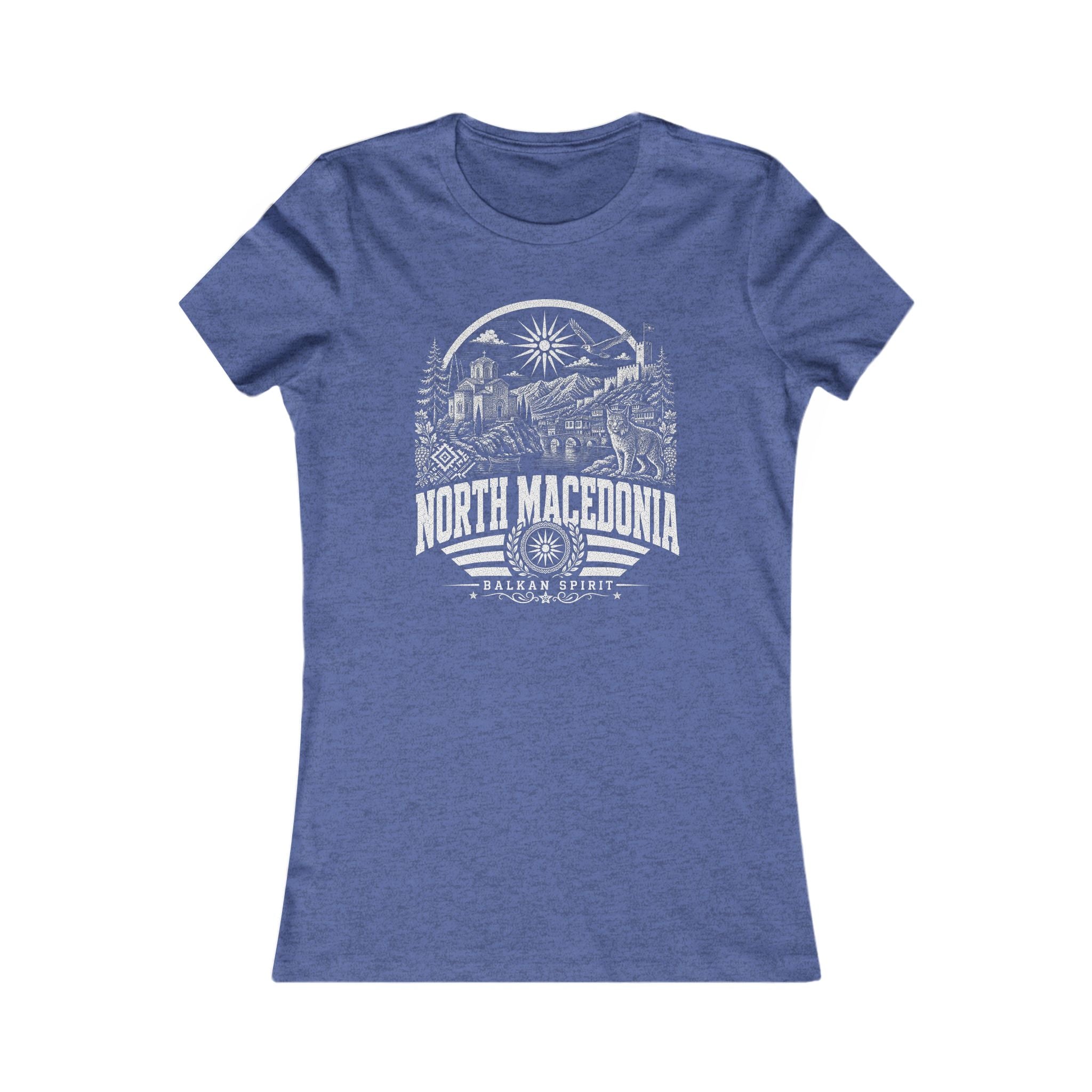 North Macedonia vintage landmarks women's tee — iconic landmark design | Nameshi Destinations (view 13)