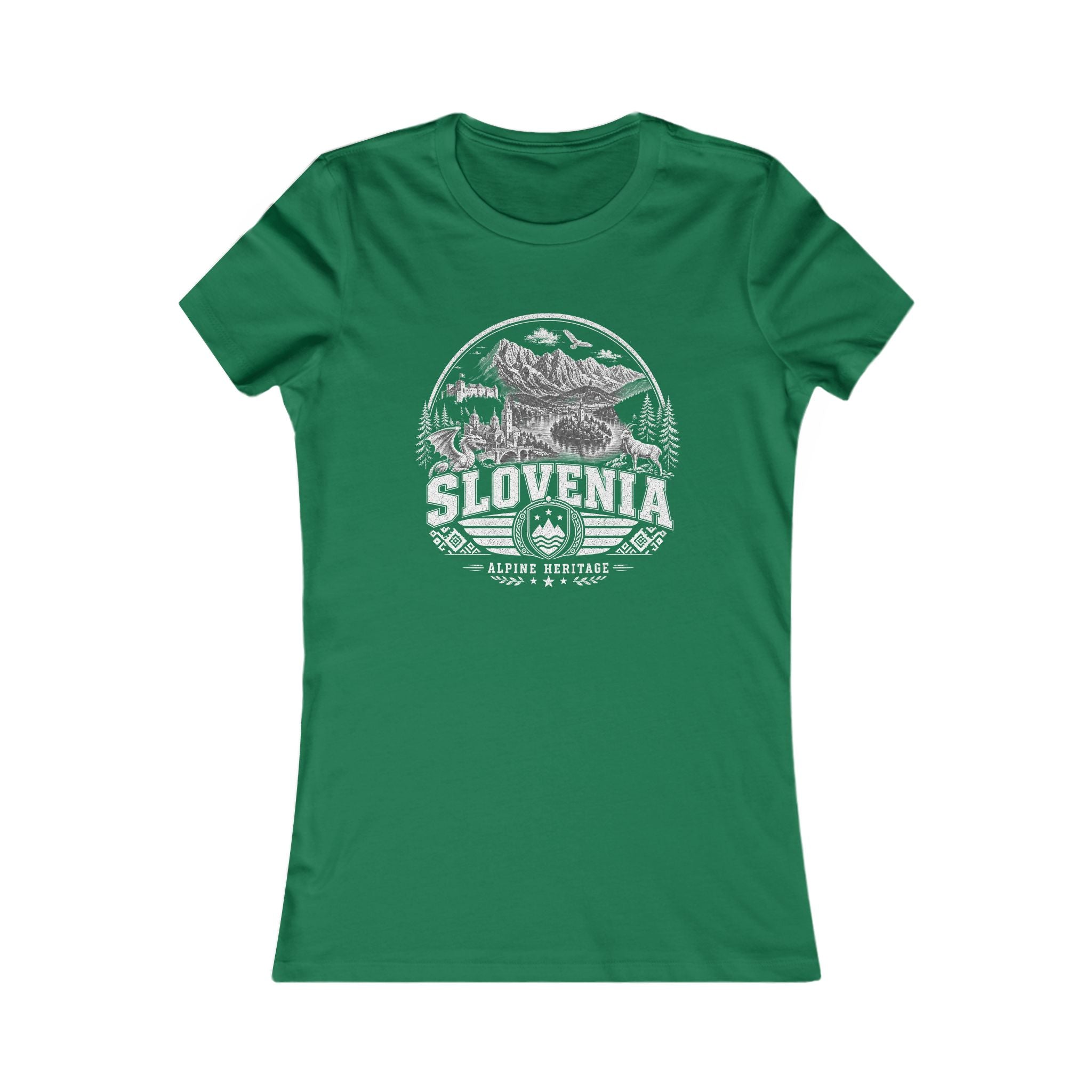 Slovenia vintage landmarks women's tee — iconic landmark design | Nameshi Destinations (view 2)
