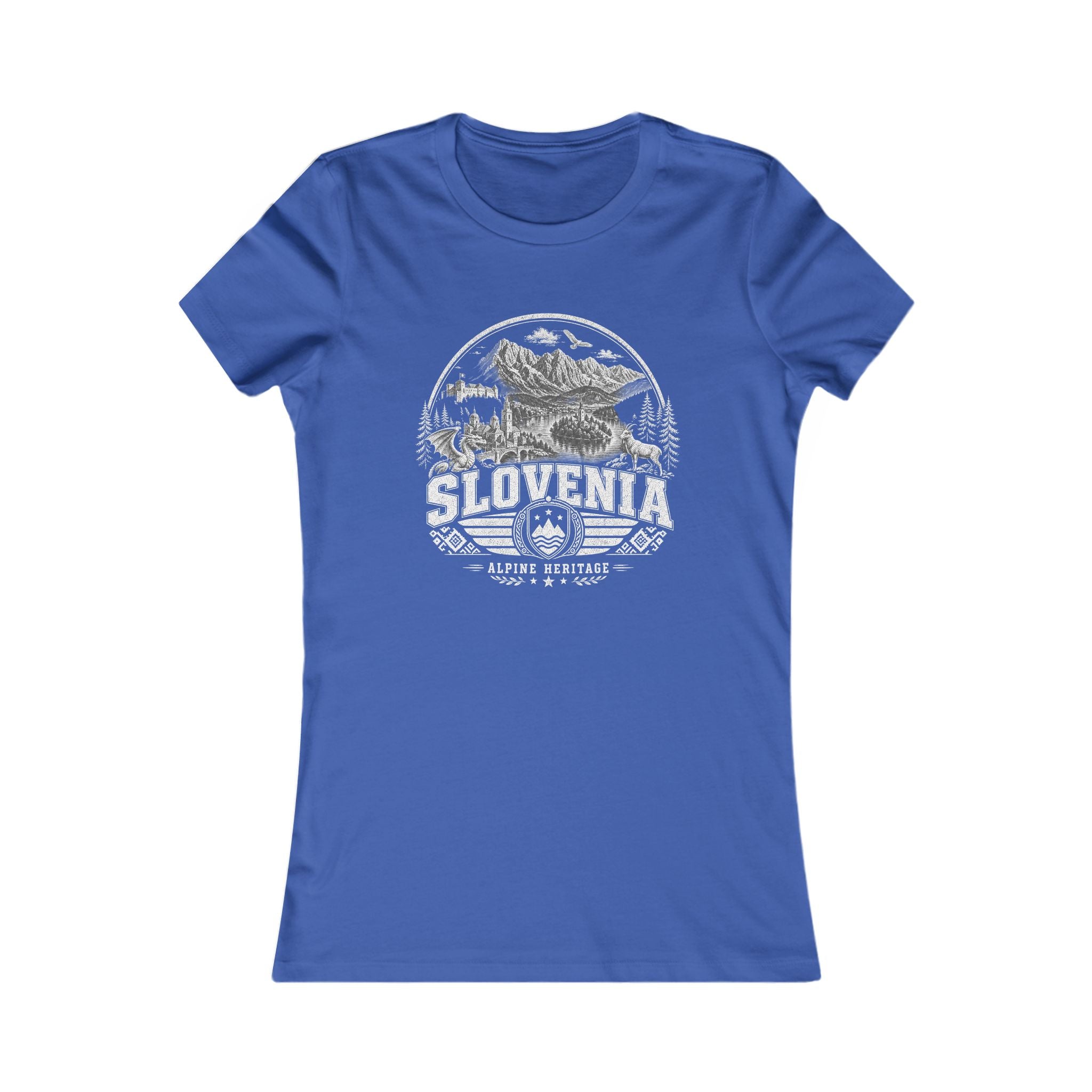 Slovenia vintage landmarks women's tee — iconic landmark design | Nameshi Destinations (view 3)