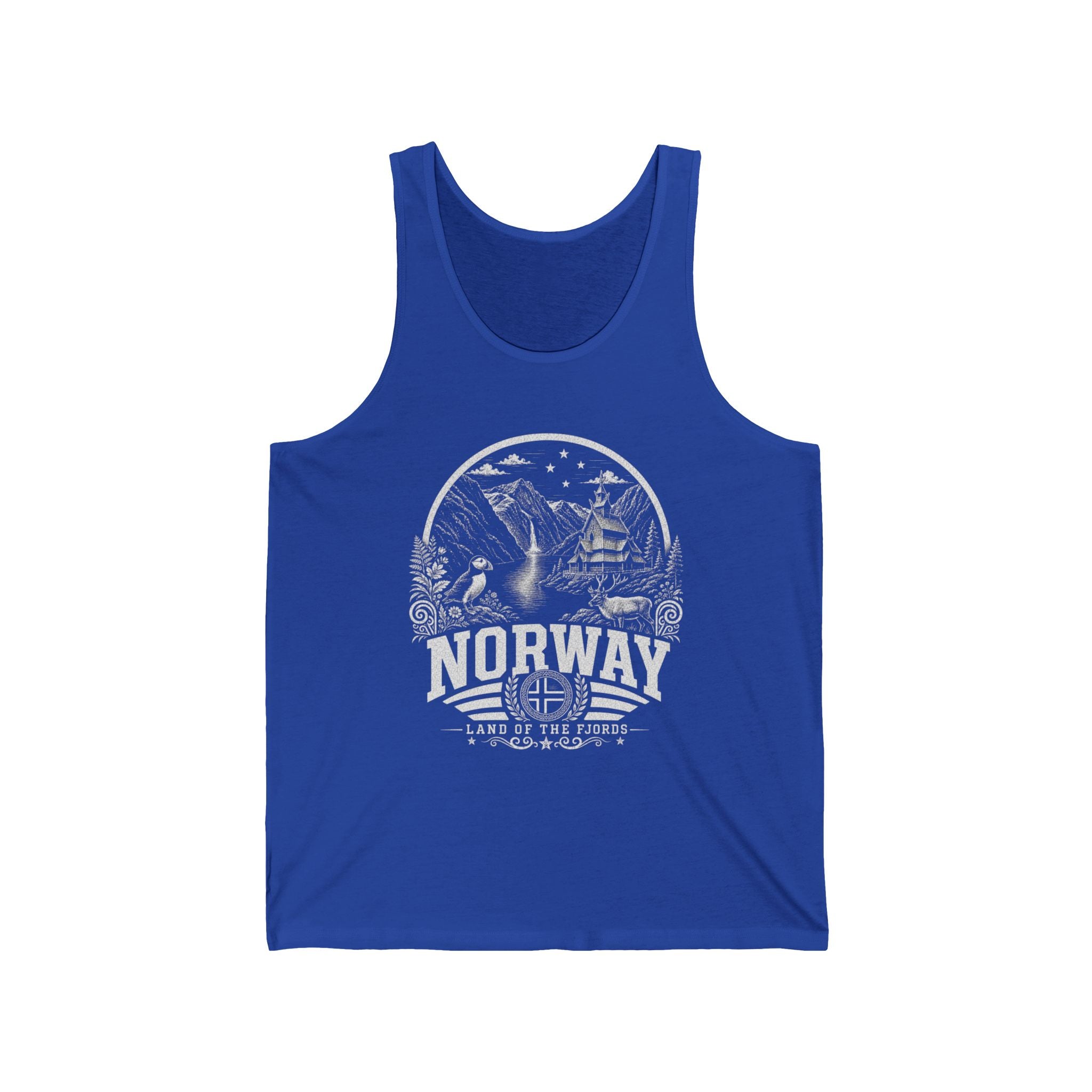 Norway vintage landmarks men's tank top — iconic landmark design | Nameshi Destinations (view 6)
