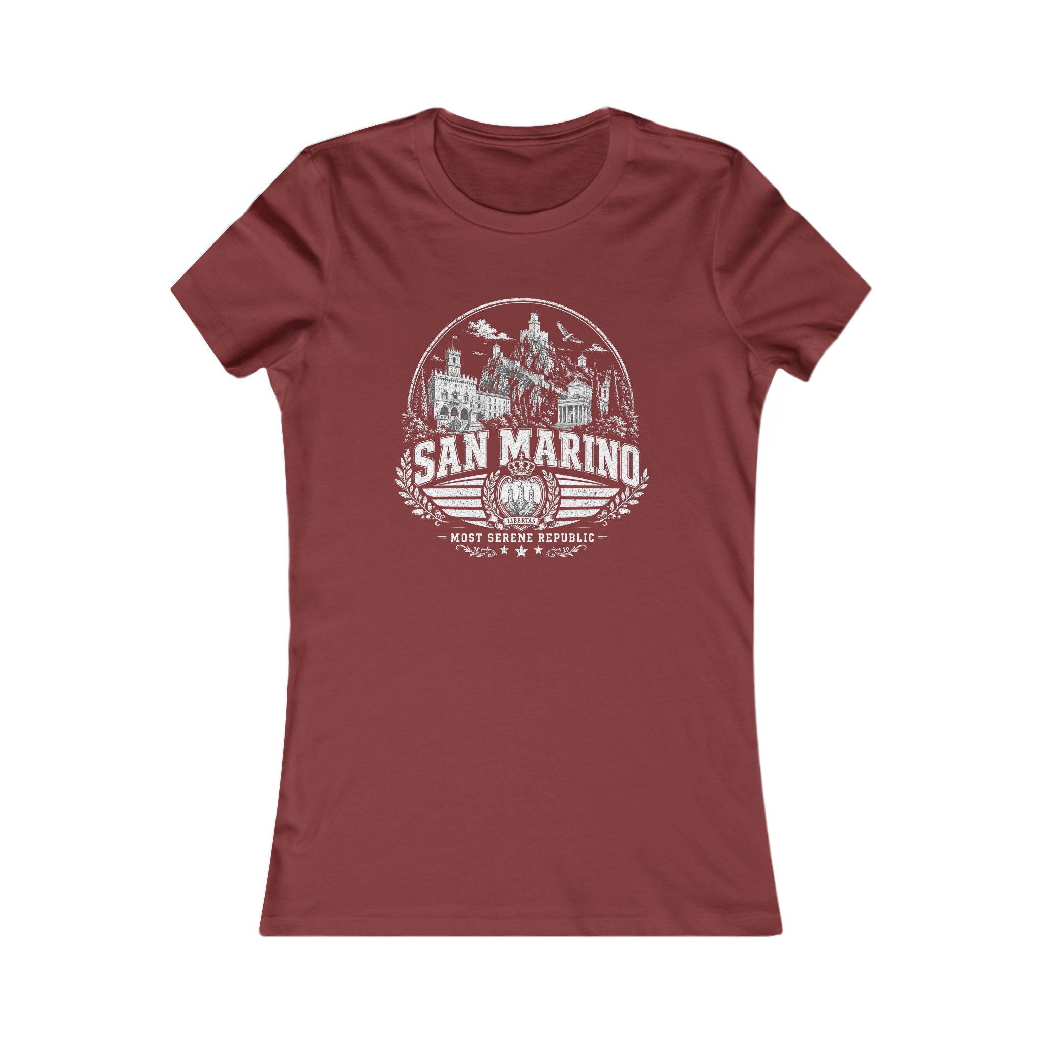 San Marino vintage landmarks women's tee — iconic landmark design | Nameshi Destinations (view 15)
