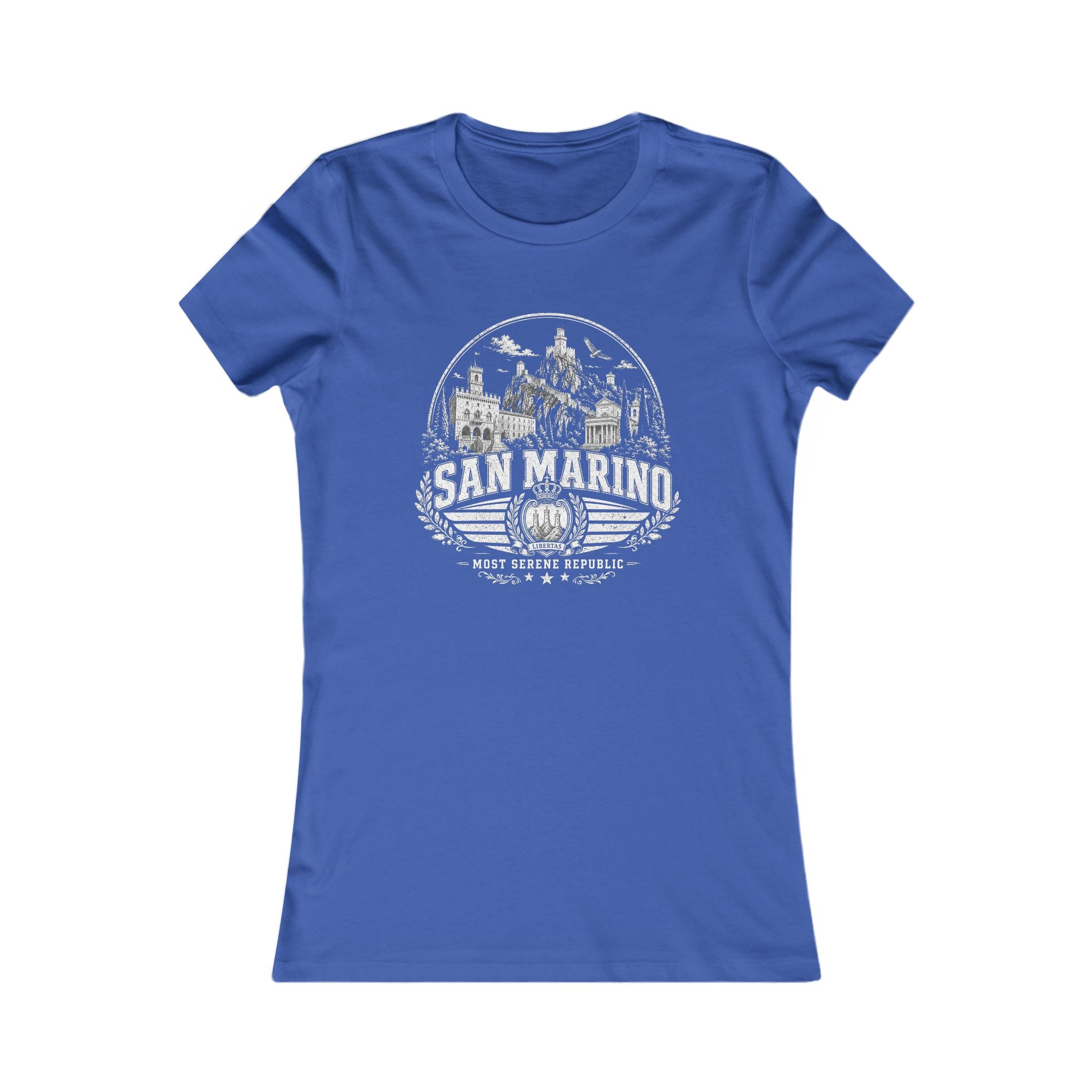 San Marino vintage landmarks women's tee — iconic landmark design | Nameshi Destinations (view 3)