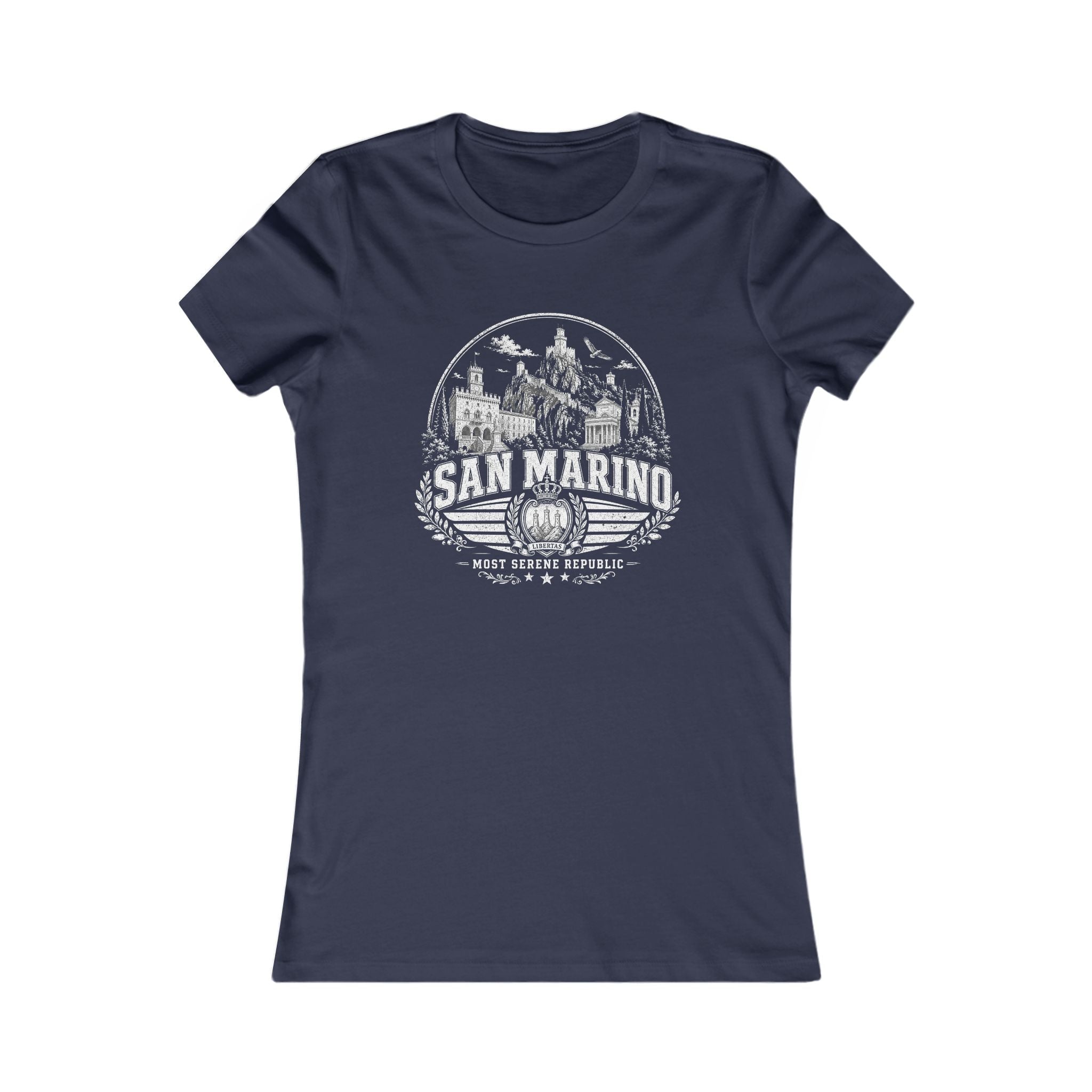 San Marino vintage landmarks women's tee — iconic landmark design | Nameshi Destinations (view 5)