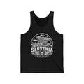 Slovenia vintage landmarks men's tank top — iconic landmark design | Nameshi Destinations (view 1)