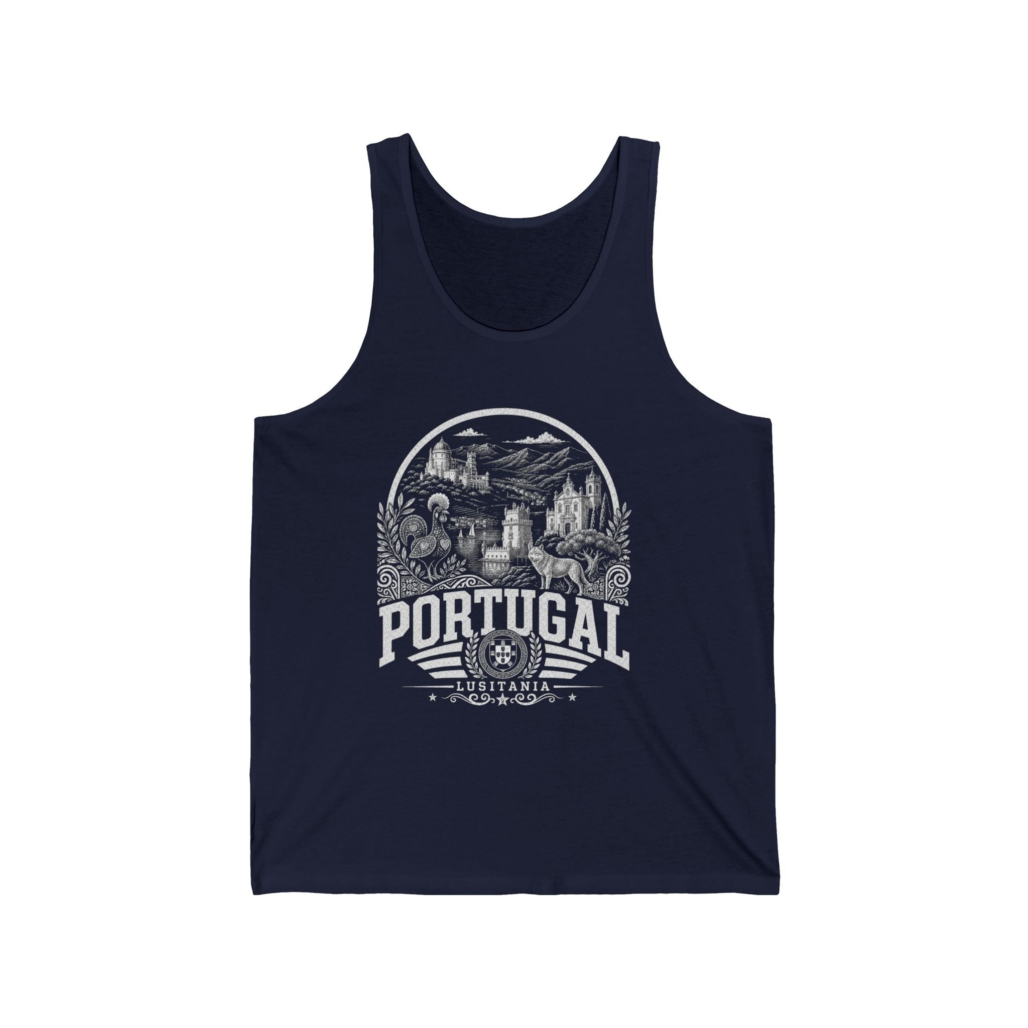 Portugal vintage landmarks men's tank top — iconic landmark design | Nameshi Destinations (view 7)