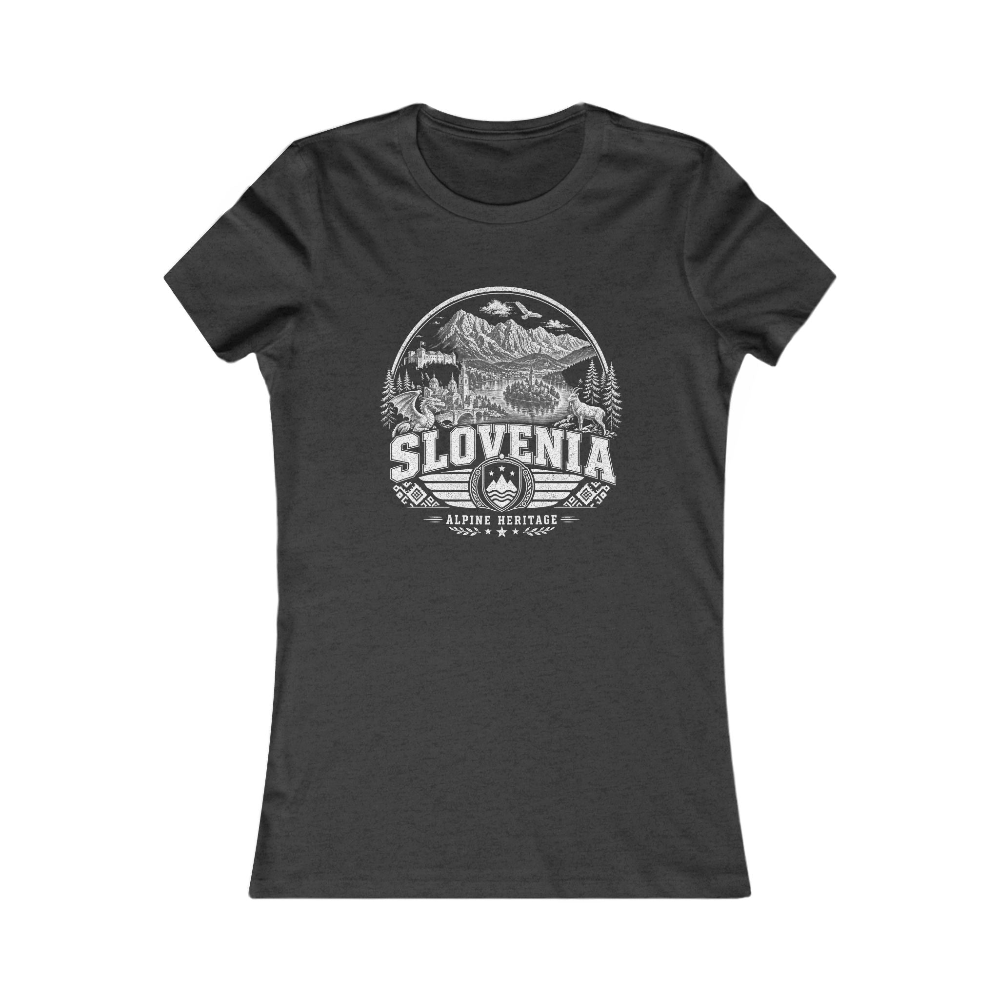 Slovenia vintage landmarks women's tee — iconic landmark design | Nameshi Destinations (view 4)