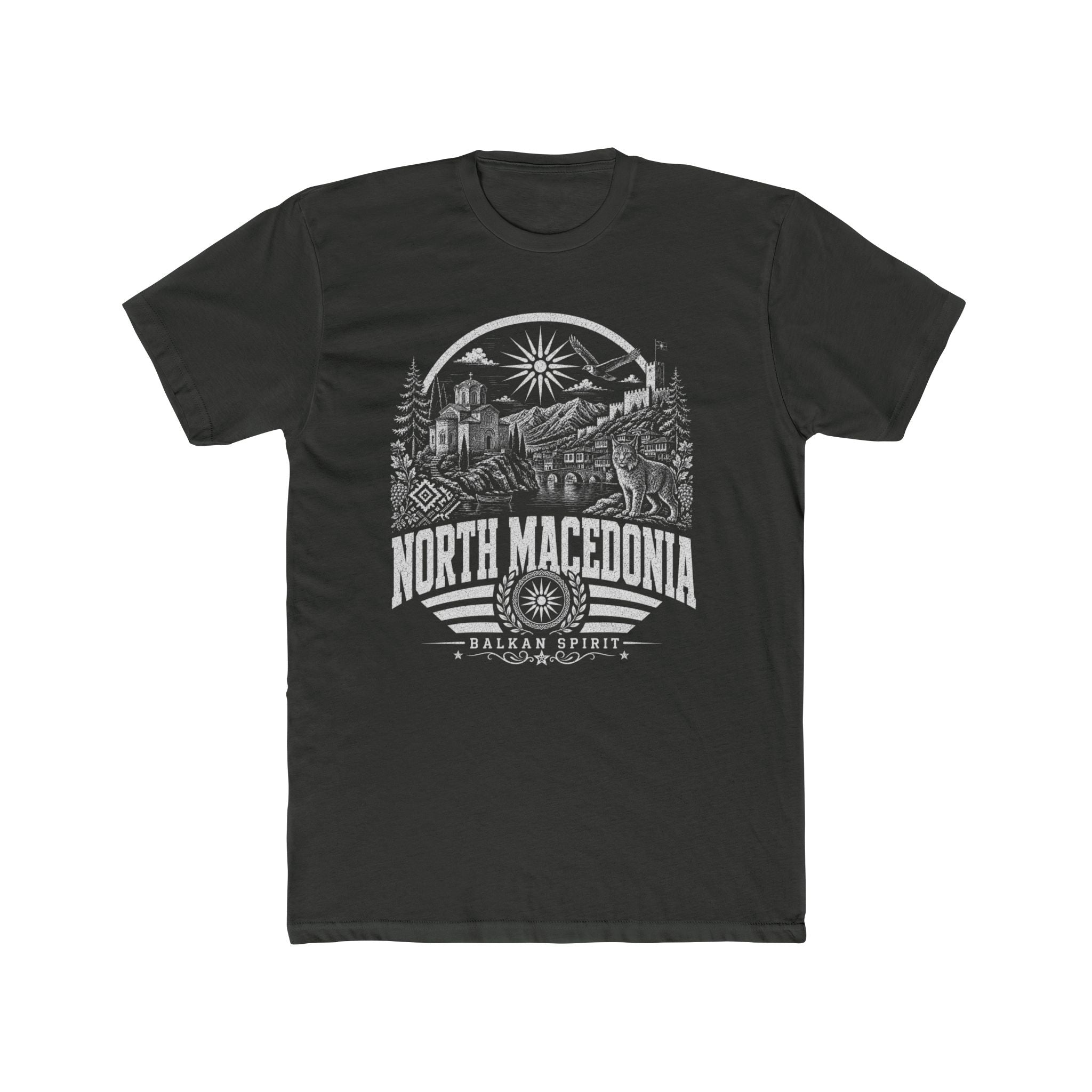 North Macedonia vintage landmarks men's tee — iconic landmark design | Nameshi Destinations (view 5)