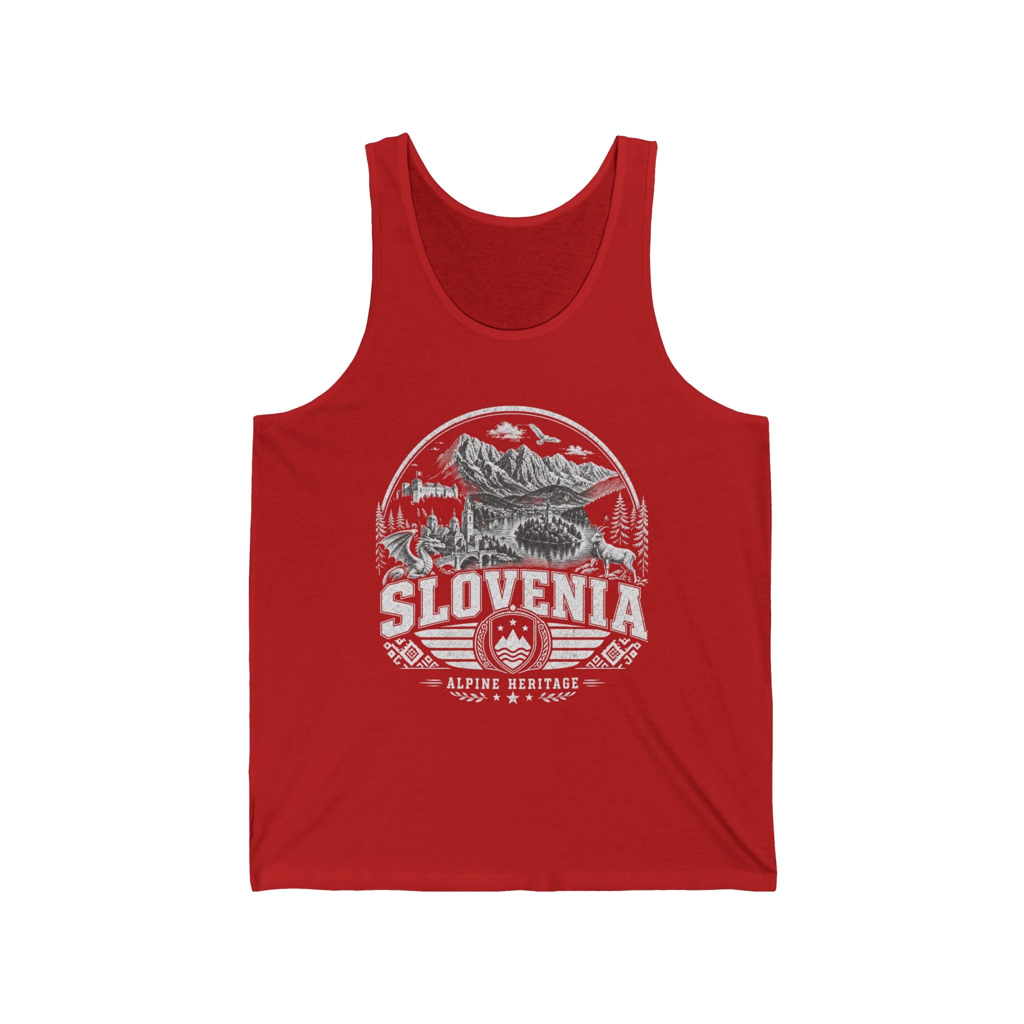 Slovenia vintage landmarks men's tank top — iconic landmark design | Nameshi Destinations (view 7)