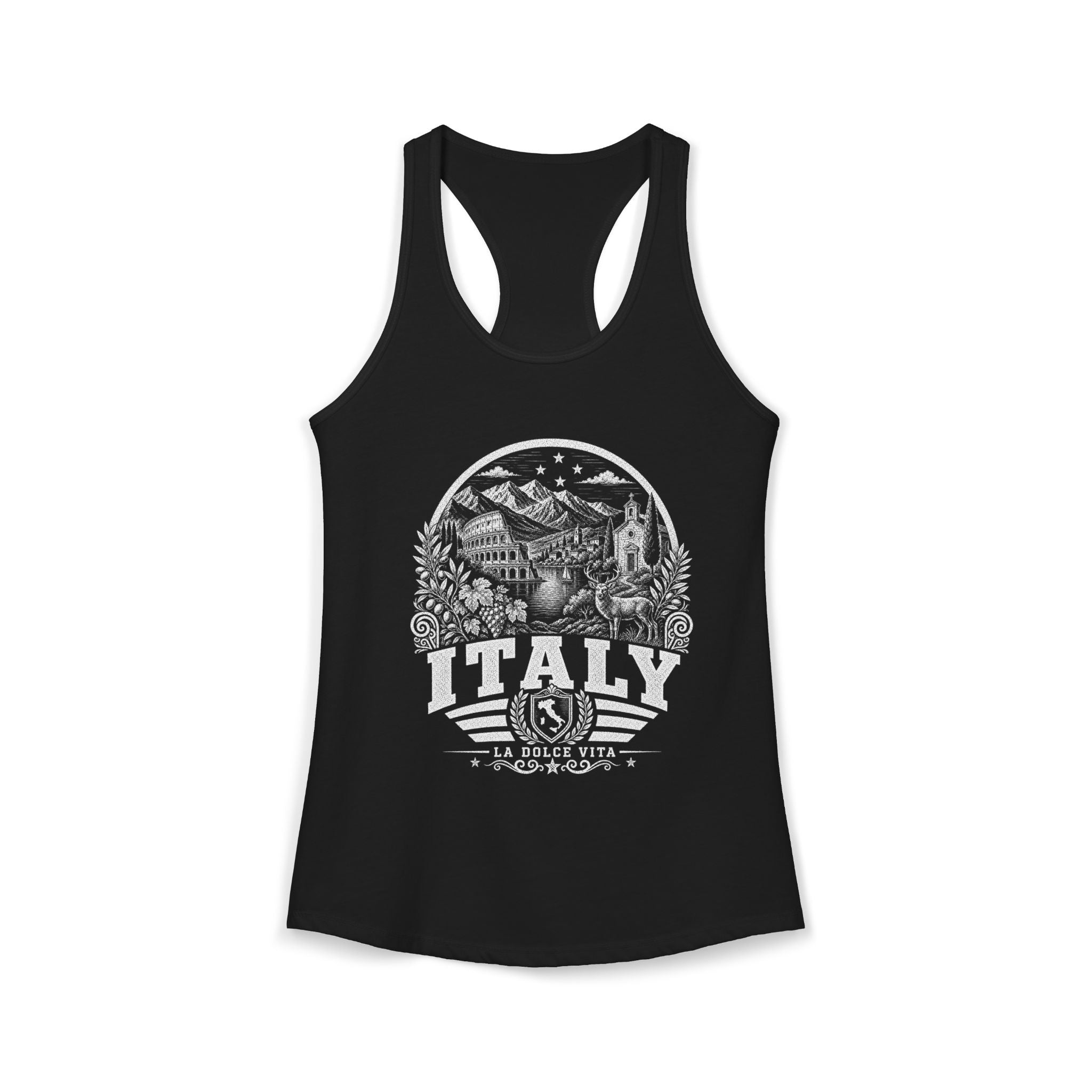 Italy vintage landmarks tank top — iconic landmark design | Nameshi Destinations (view 2)