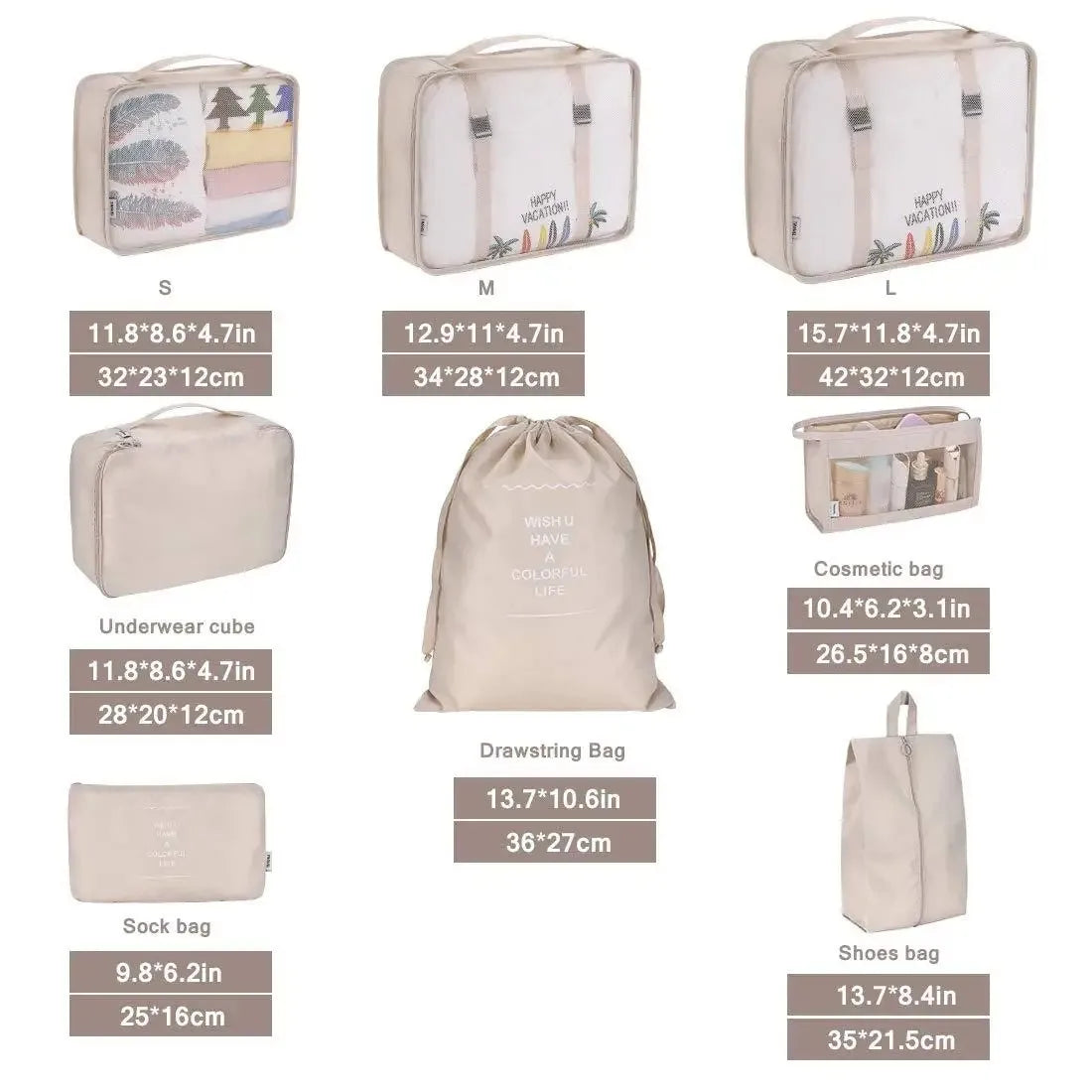 6-piece travel packing cubes luggage organizer set