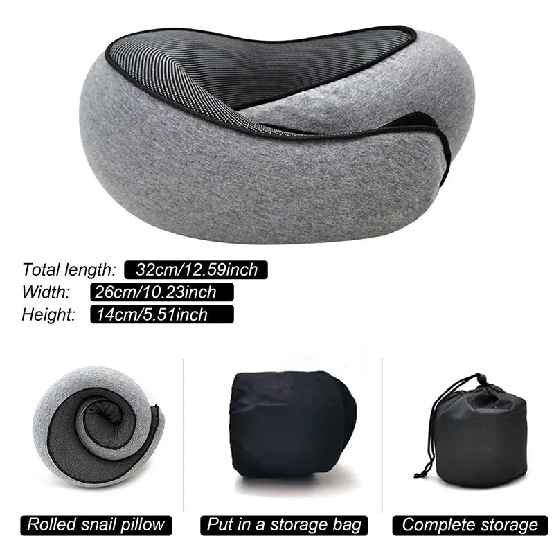 Compact memory foam travel neck pillow with carry pouch