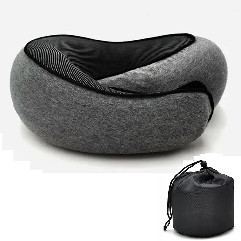 Compact memory foam travel neck pillow with carry pouch