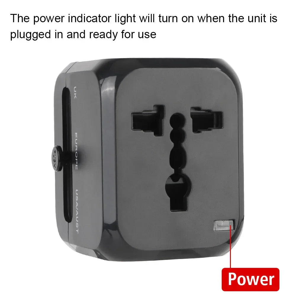 All-in-one universal travel adapter with USB and USB-C ports