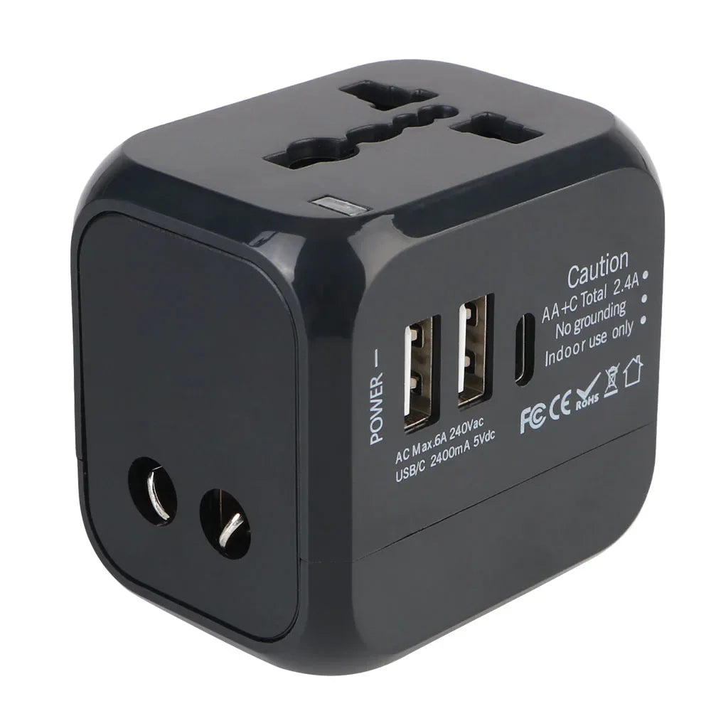All-in-one universal travel adapter with USB and USB-C ports
