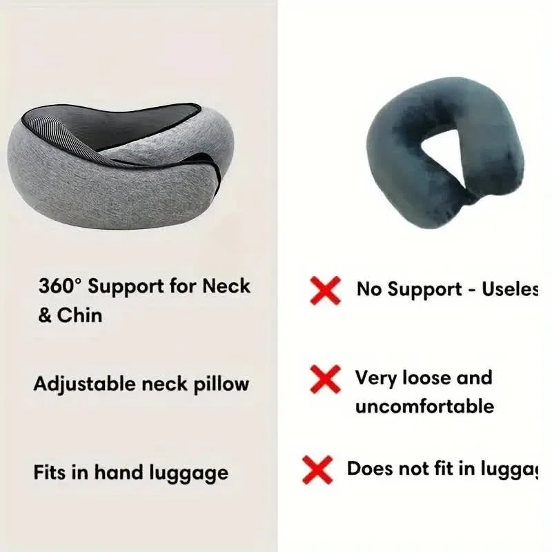 Compact memory foam travel neck pillow with carry pouch