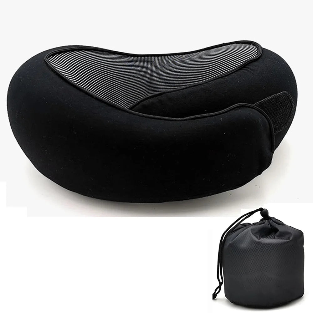 Compact memory foam travel neck pillow with carry pouch