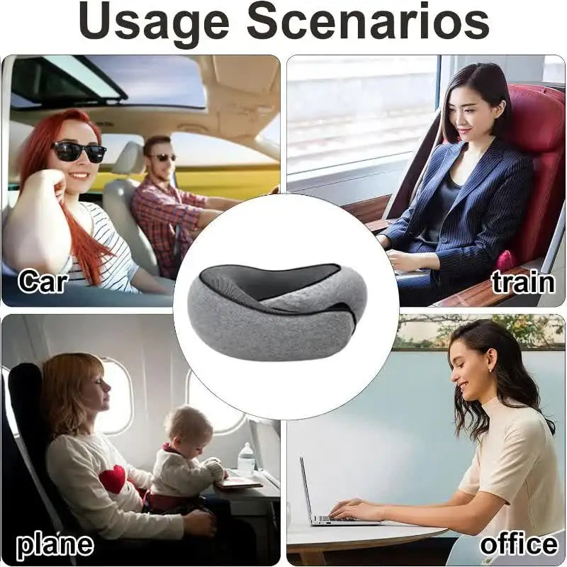 Compact memory foam travel neck pillow with carry pouch