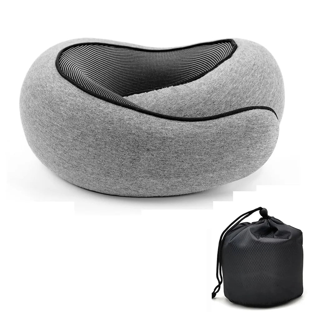 Compact memory foam travel neck pillow with carry pouch