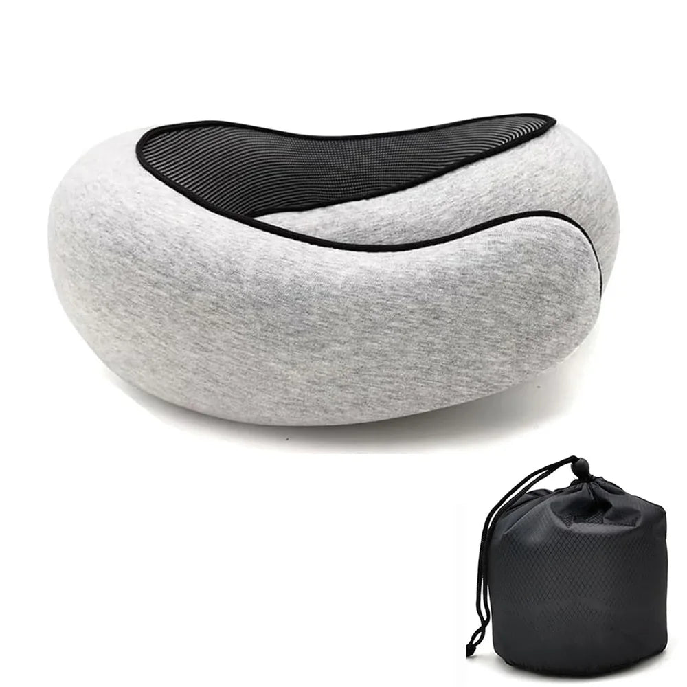 Compact memory foam travel neck pillow with carry pouch