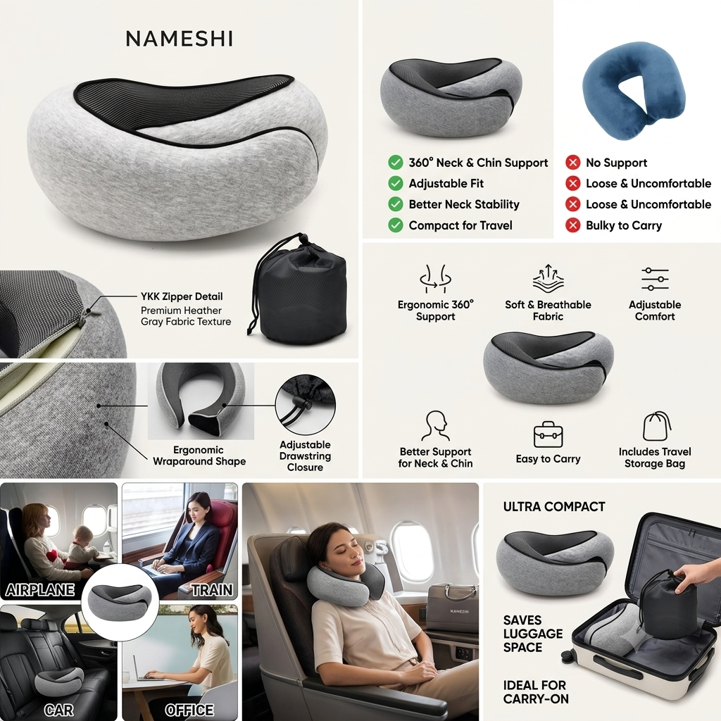 Memory foam travel neck pillow — 3