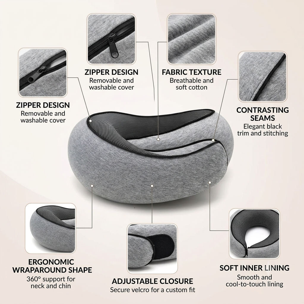 Memory foam travel neck pillow — 6