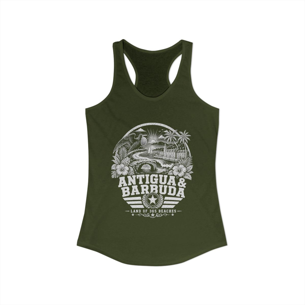 Antigua y Barbuda Women's Tank Top — Solid Military Green (front)